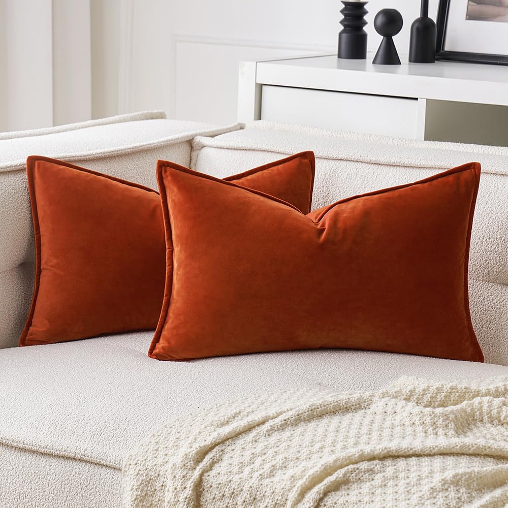 MIULEE Dark Coffee Velvet Throw Pillow Covers 22x22 Taupe Neutral Soft Decorative Solid Square Cushion Cases Pack of 2 Modern Luxury Home Decor for Couch, Sofa, Bedroom