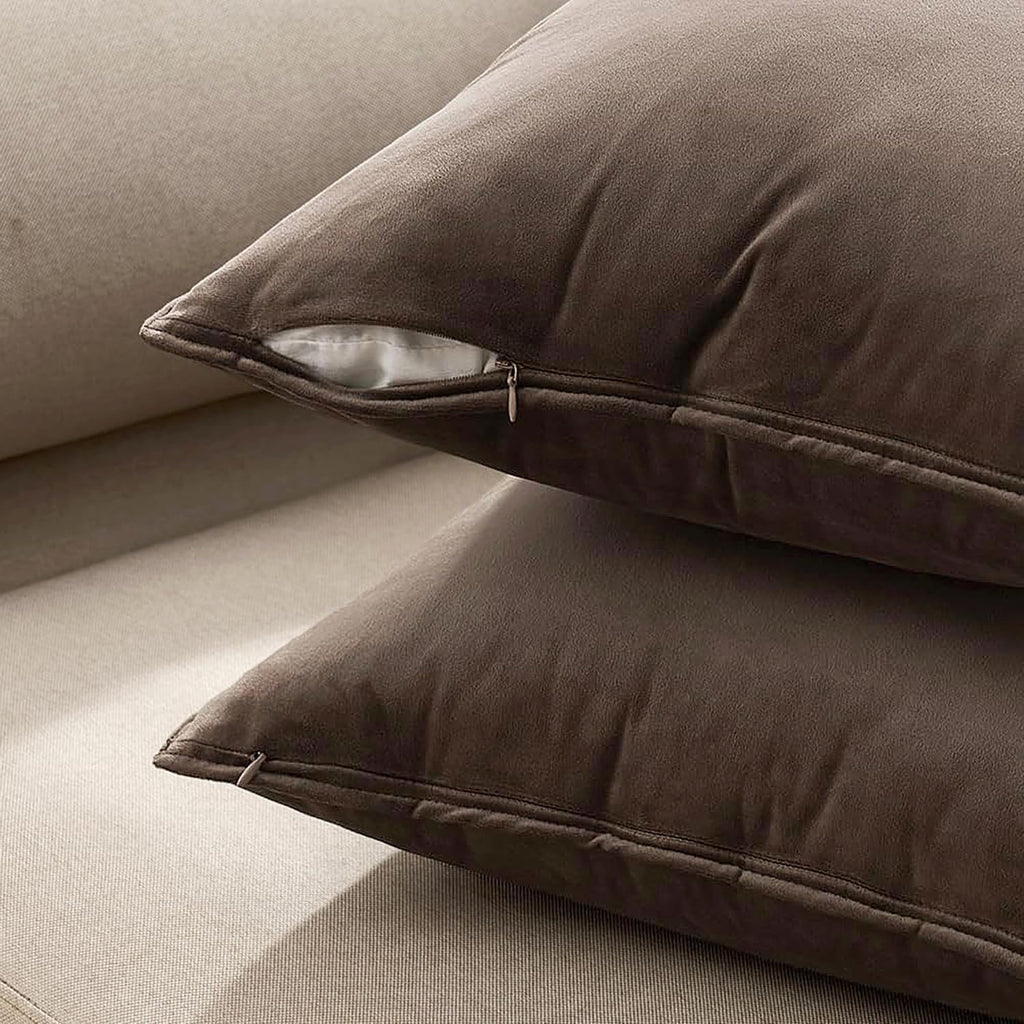 MIULEE Dark Coffee Velvet Throw Pillow Covers 22x22 Taupe Neutral Soft Decorative Solid Square Cushion Cases Pack of 2 Modern Luxury Home Decor for Couch, Sofa, Bedroom