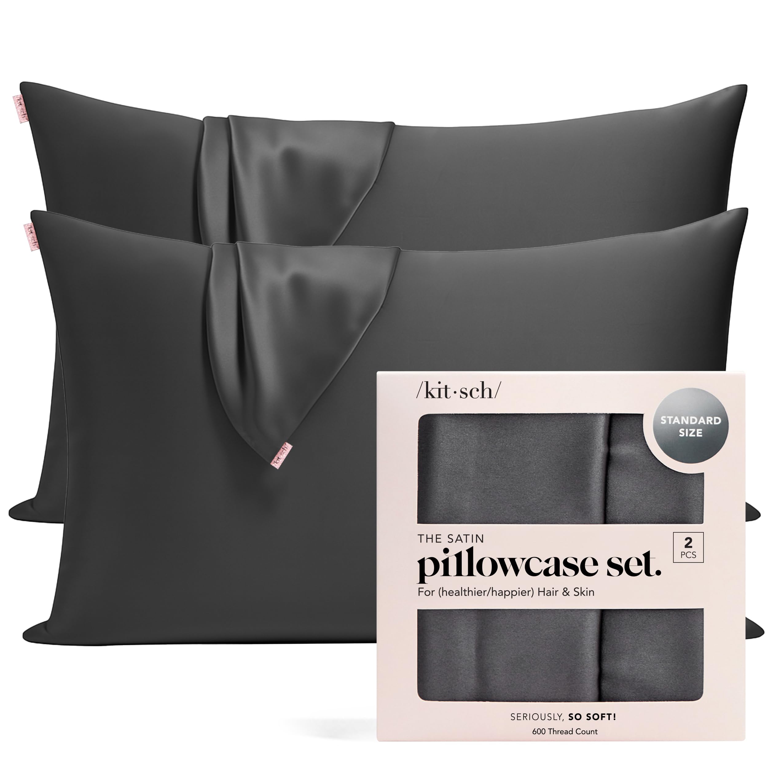 Kitsch Satin Pillowcase with Zipper for Hair & Skin - Softer Than Silk Pillow Cases, Smooth Cooling Satin Pillow Case, Wrinkle-Free, Machine Washable - Pillow Cases Standard Size (19x26), Ivory 2pcs