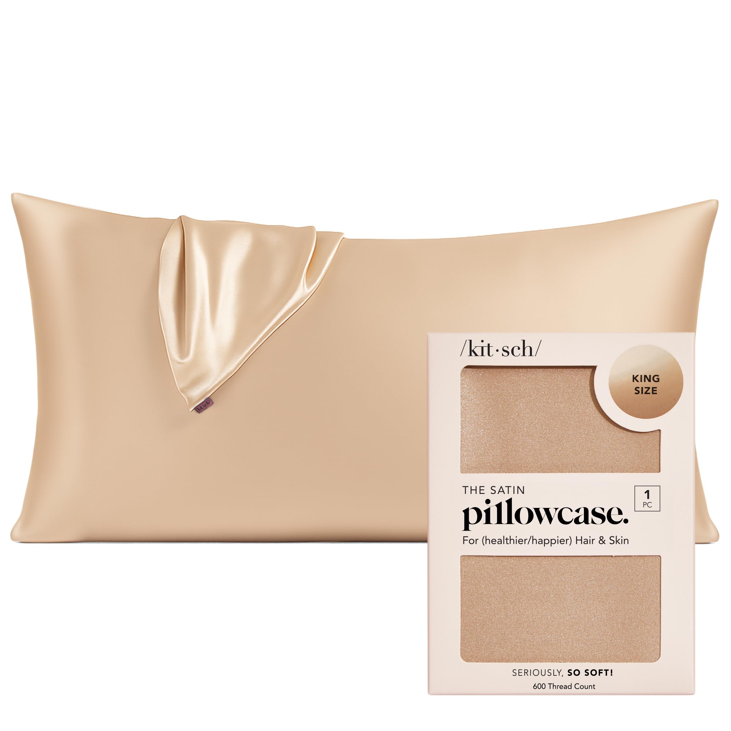Kitsch Satin Pillowcase with Zipper for Hair & Skin - Softer Than Silk Pillow Cases, Smooth Cooling Satin Pillow Case, Wrinkle-Free, Machine Washable - Pillow Cases Standard Size (19x26), Ivory 2pcs