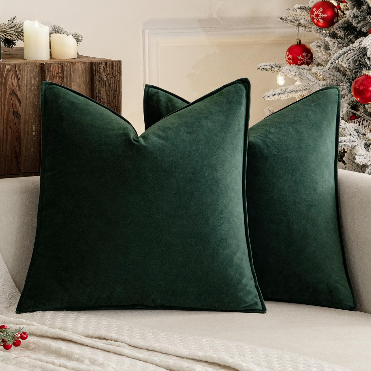 MIULEE Dark Coffee Velvet Throw Pillow Covers 22x22 Taupe Neutral Soft Decorative Solid Square Cushion Cases Pack of 2 Modern Luxury Home Decor for Couch, Sofa, Bedroom