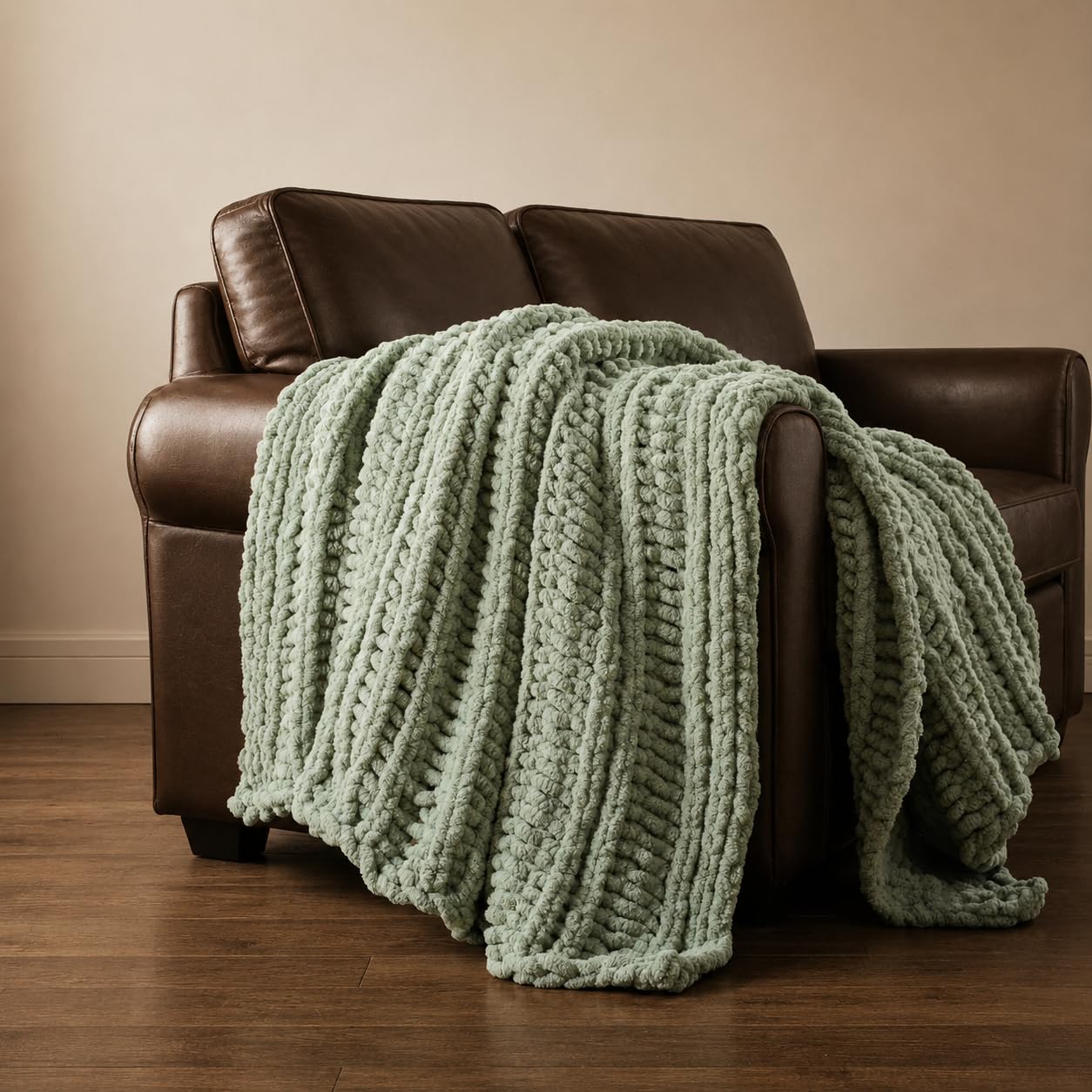 Battilo Chunky Knit Throw Blanket for Couch, Hand Made Chenille Throw Blanket, Super Soft Warm Cozy Taupe Blanket for Bed, Sofa, Living Room, 50"x60"