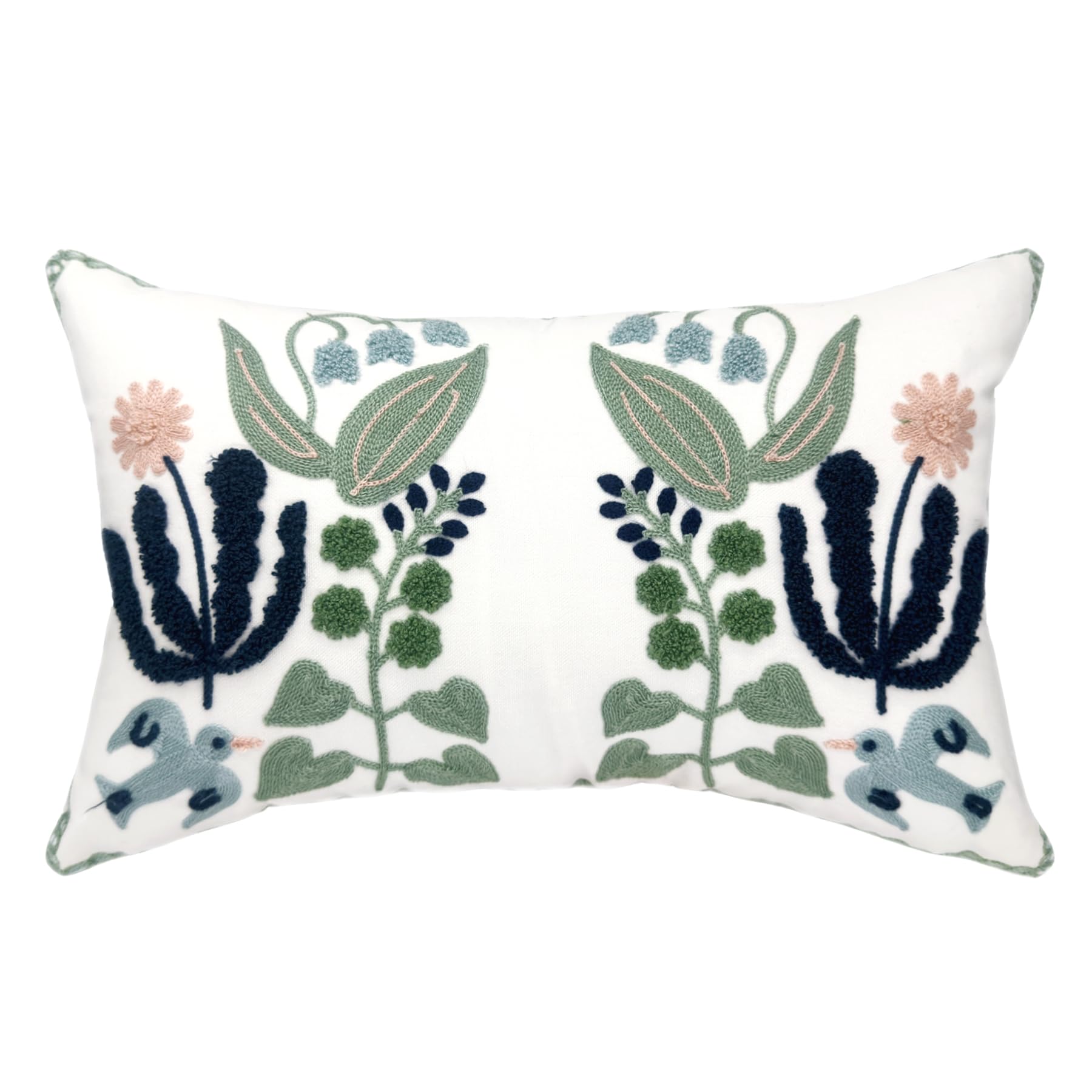 18 Inch Blue Floral Embroidered Cotton Pillow Covers Farmhouse Decor Set of 2