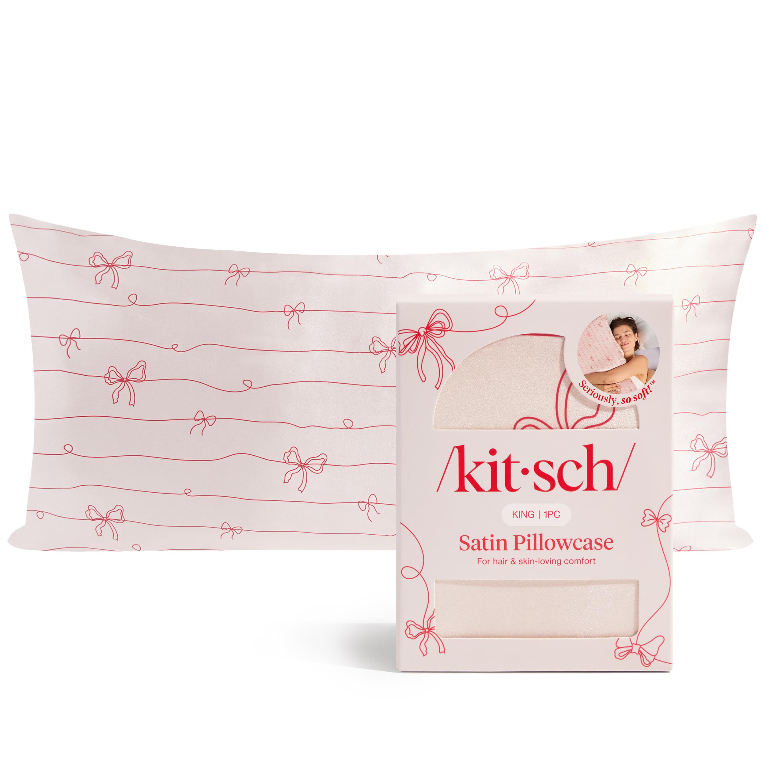 Kitsch Satin Pillowcase with Zipper for Hair & Skin - Softer Than Silk Pillow Cases, Smooth Cooling Satin Pillow Case, Wrinkle-Free, Machine Washable - Pillow Cases Standard Size (19x26), Ivory 2pcs