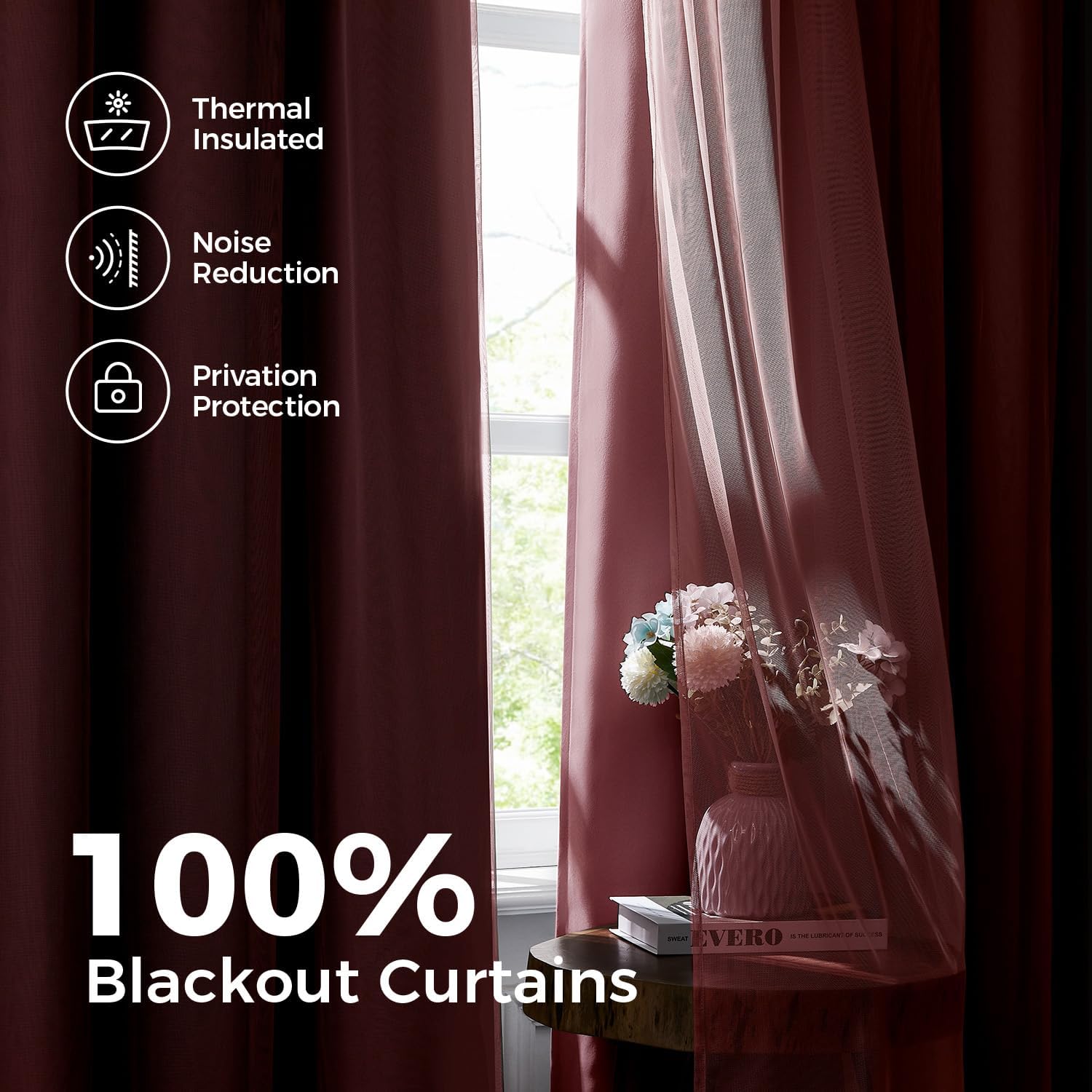 84 Inch Pink Double Layer Blackout Curtains with Sheer Overlay Grommet Window Drapes
