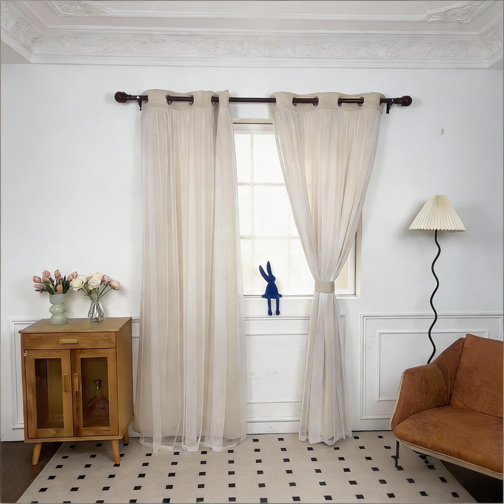 INLINAS Beige Blackout Curtains with Sheer Overlay - Grommet Top Thermal and Noise Reduction Panels for Bedroom and Living Room Light Blocking and Energy Saving, 52 x 84 Inches, Set of 2