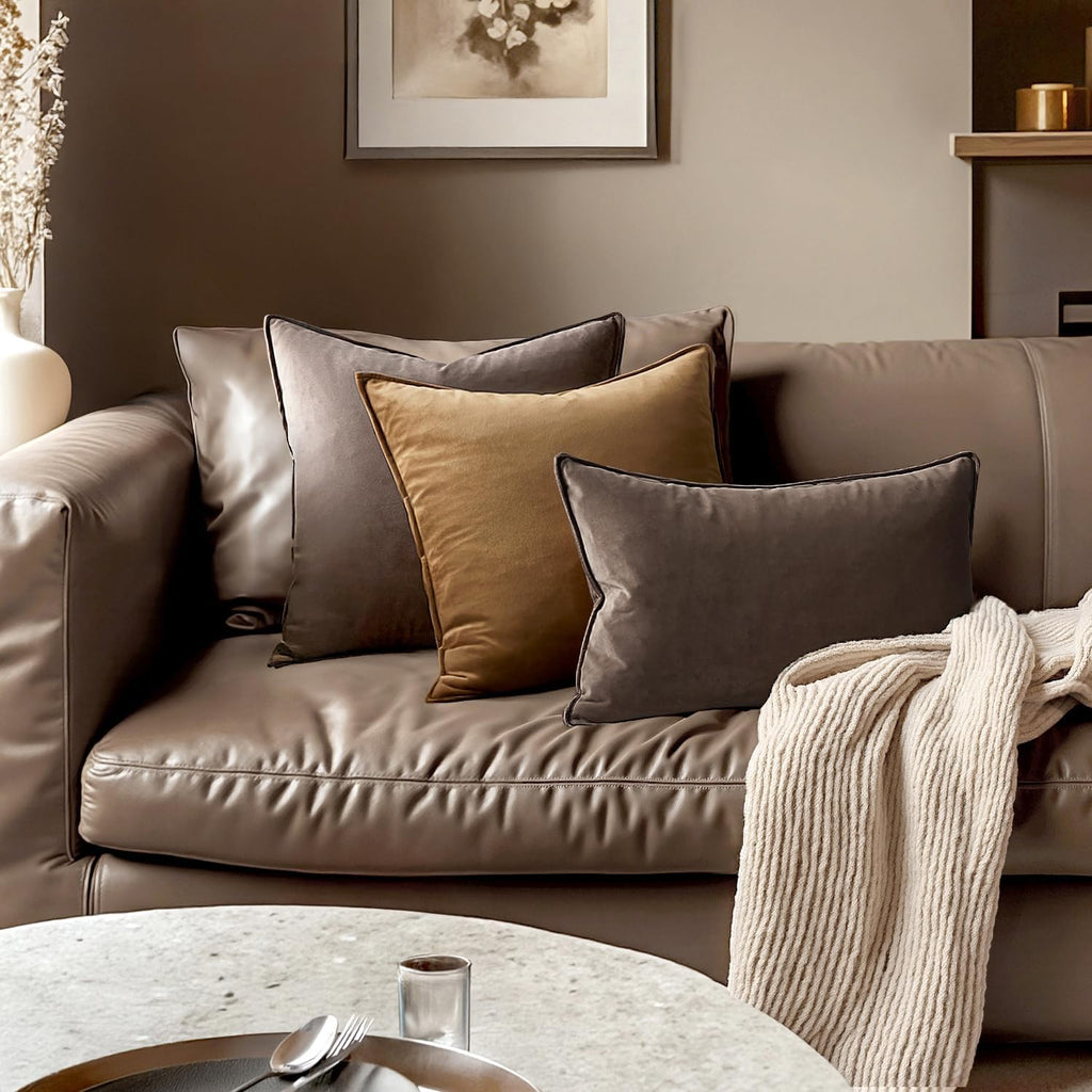 MIULEE Dark Coffee Velvet Throw Pillow Covers 22x22 Taupe Neutral Soft Decorative Solid Square Cushion Cases Pack of 2 Modern Luxury Home Decor for Couch, Sofa, Bedroom
