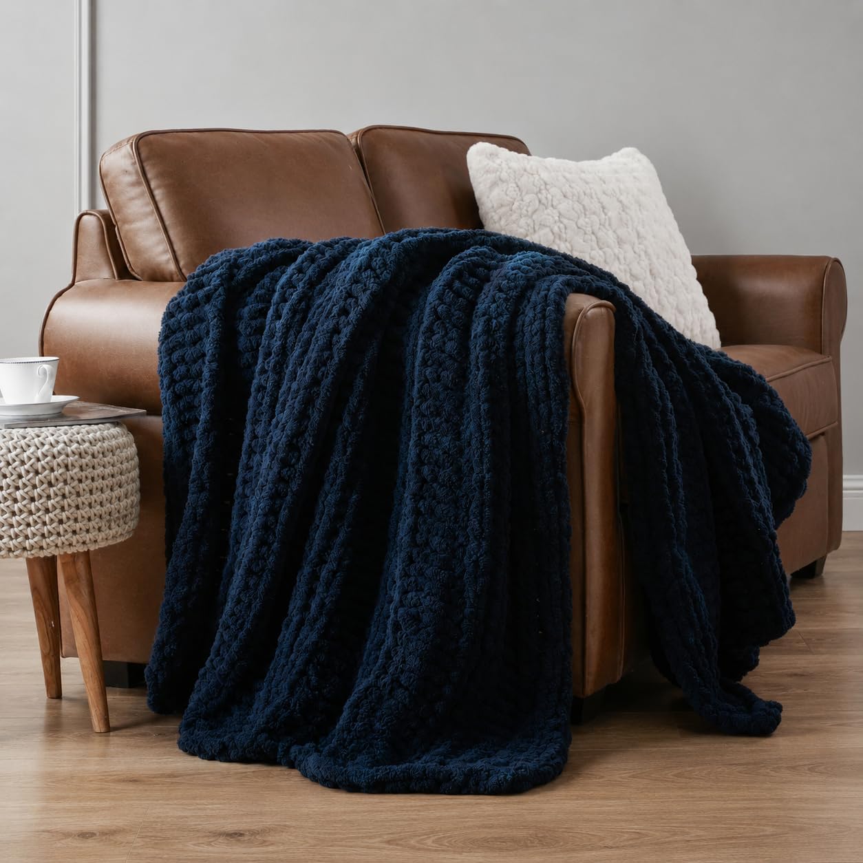 Battilo Chunky Knit Throw Blanket for Couch, Hand Made Chenille Throw Blanket, Super Soft Warm Cozy Taupe Blanket for Bed, Sofa, Living Room, 50"x60"
