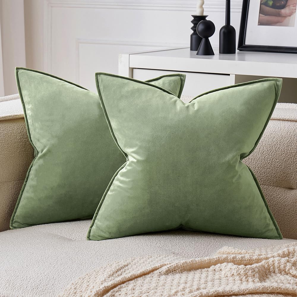 MIULEE Dark Coffee Velvet Throw Pillow Covers 22x22 Taupe Neutral Soft Decorative Solid Square Cushion Cases Pack of 2 Modern Luxury Home Decor for Couch, Sofa, Bedroom