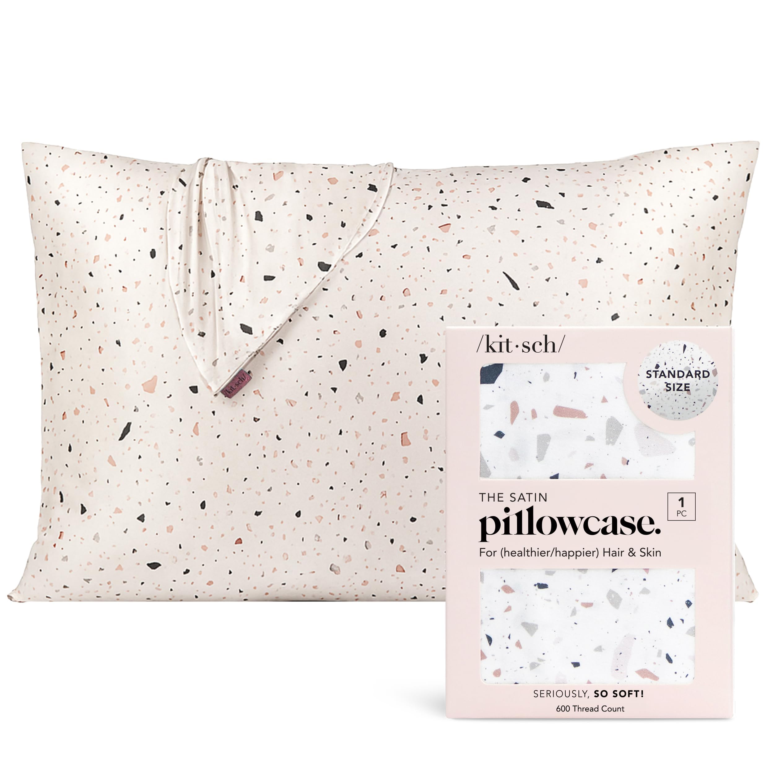 Kitsch Satin Pillowcase with Zipper for Hair & Skin - Softer Than Silk Pillow Cases, Smooth Cooling Satin Pillow Case, Wrinkle-Free, Machine Washable - Pillow Cases Standard Size (19x26), Ivory 2pcs