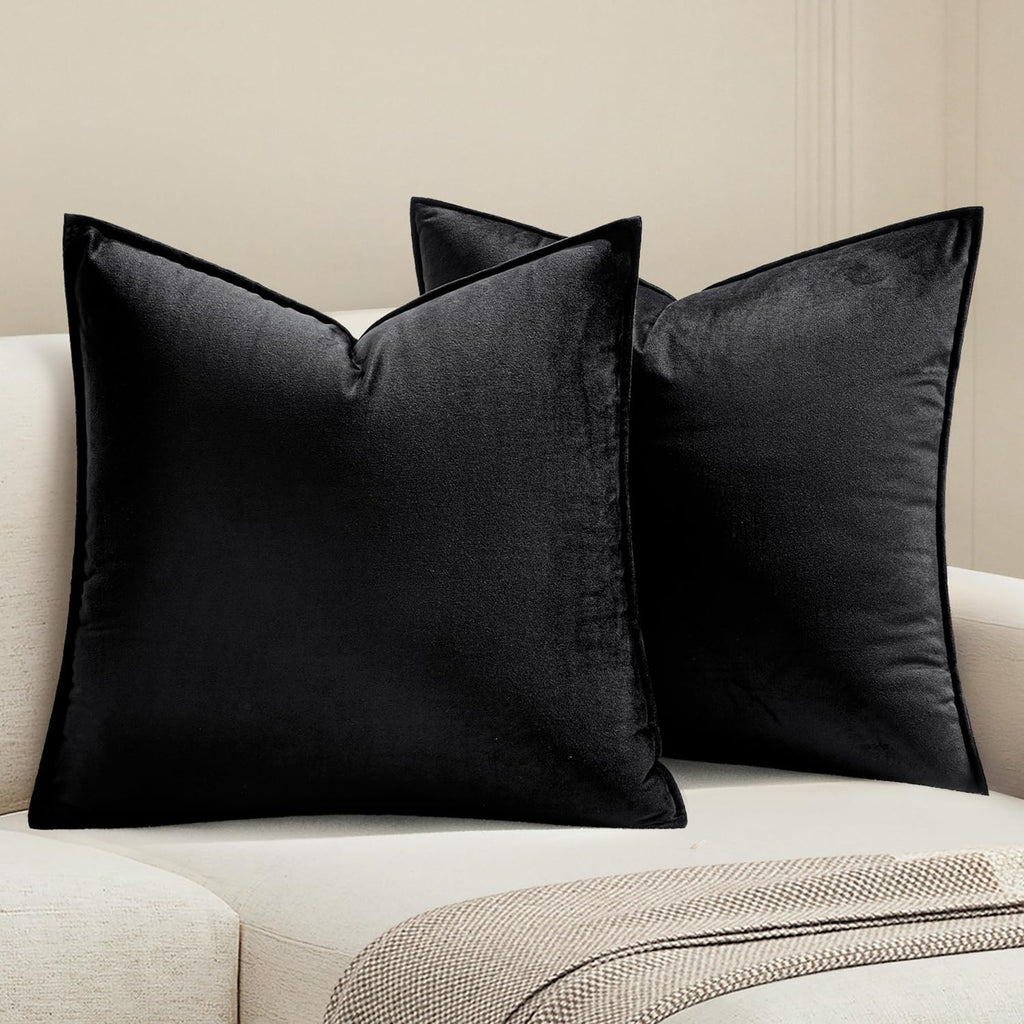 MIULEE Dark Coffee Velvet Throw Pillow Covers 22x22 Taupe Neutral Soft Decorative Solid Square Cushion Cases Pack of 2 Modern Luxury Home Decor for Couch, Sofa, Bedroom