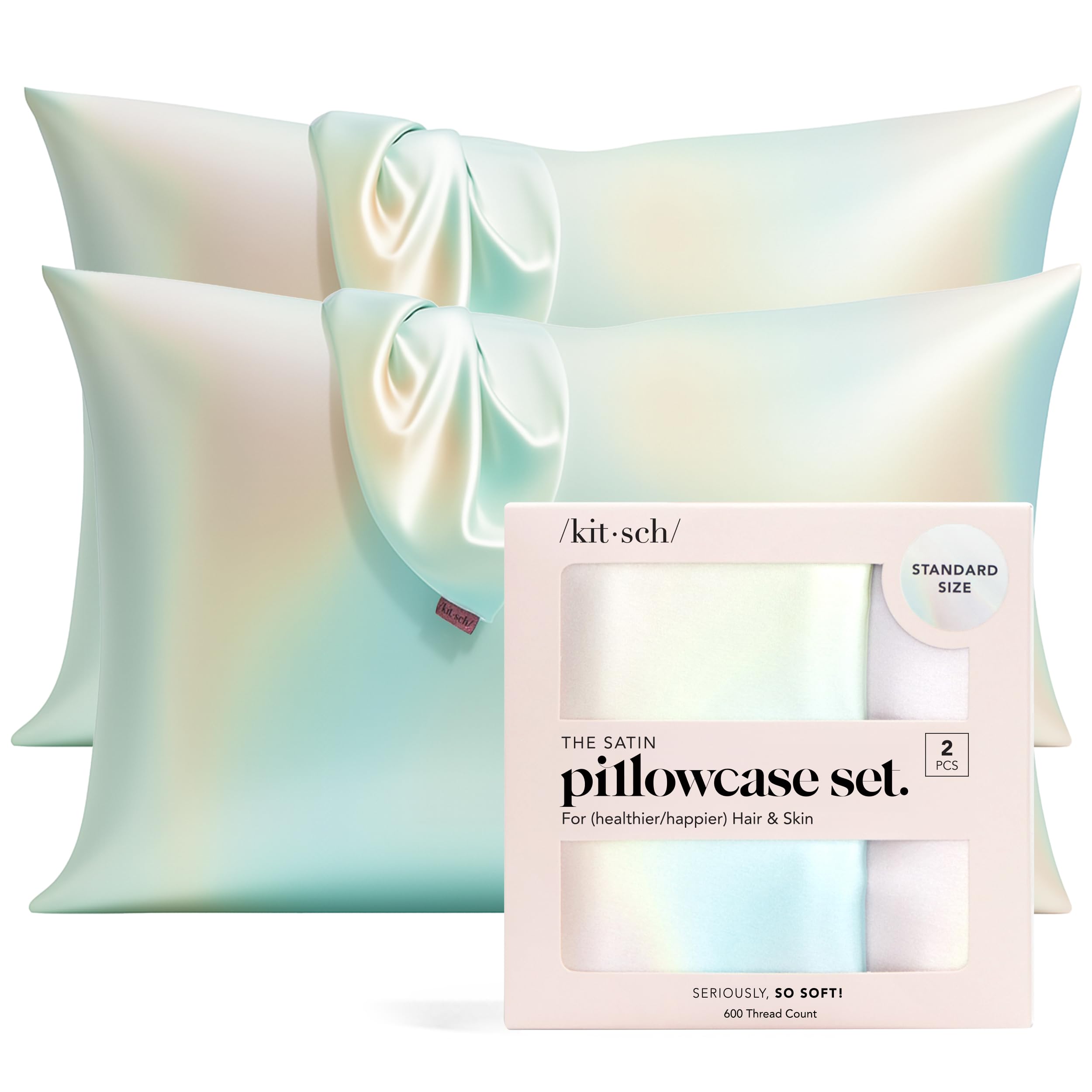 Kitsch Satin Pillowcase with Zipper for Hair & Skin - Softer Than Silk Pillow Cases, Smooth Cooling Satin Pillow Case, Wrinkle-Free, Machine Washable - Pillow Cases Standard Size (19x26), Ivory 2pcs