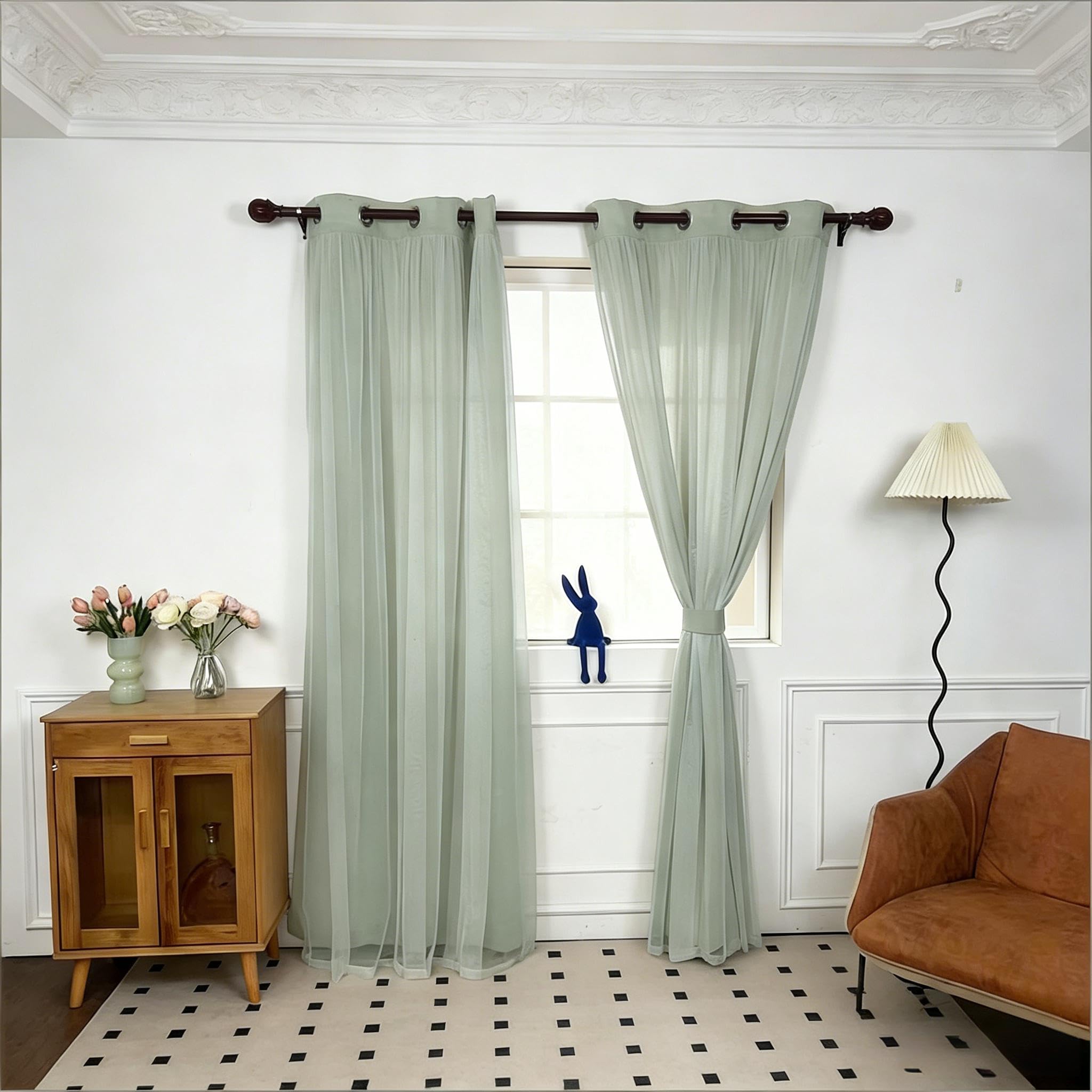 INLINAS Beige Blackout Curtains with Sheer Overlay - Grommet Top Thermal and Noise Reduction Panels for Bedroom and Living Room Light Blocking and Energy Saving, 52 x 84 Inches, Set of 2