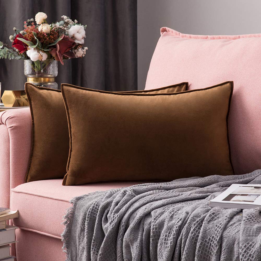 MIULEE Dark Coffee Velvet Throw Pillow Covers 22x22 Taupe Neutral Soft Decorative Solid Square Cushion Cases Pack of 2 Modern Luxury Home Decor for Couch, Sofa, Bedroom