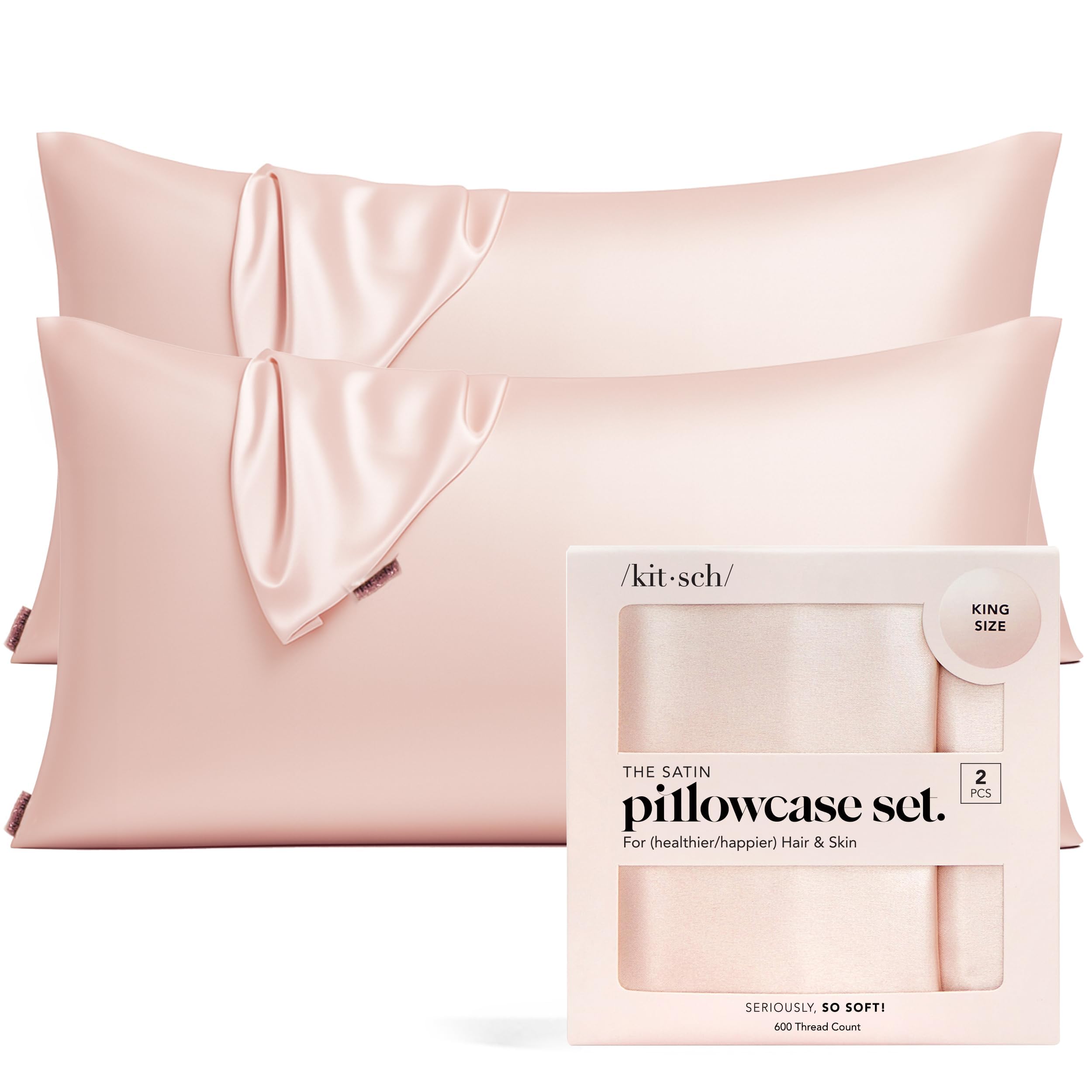 Kitsch Satin Pillowcase with Zipper for Hair & Skin - Softer Than Silk Pillow Cases, Smooth Cooling Satin Pillow Case, Wrinkle-Free, Machine Washable - Pillow Cases Standard Size (19x26), Ivory 2pcs