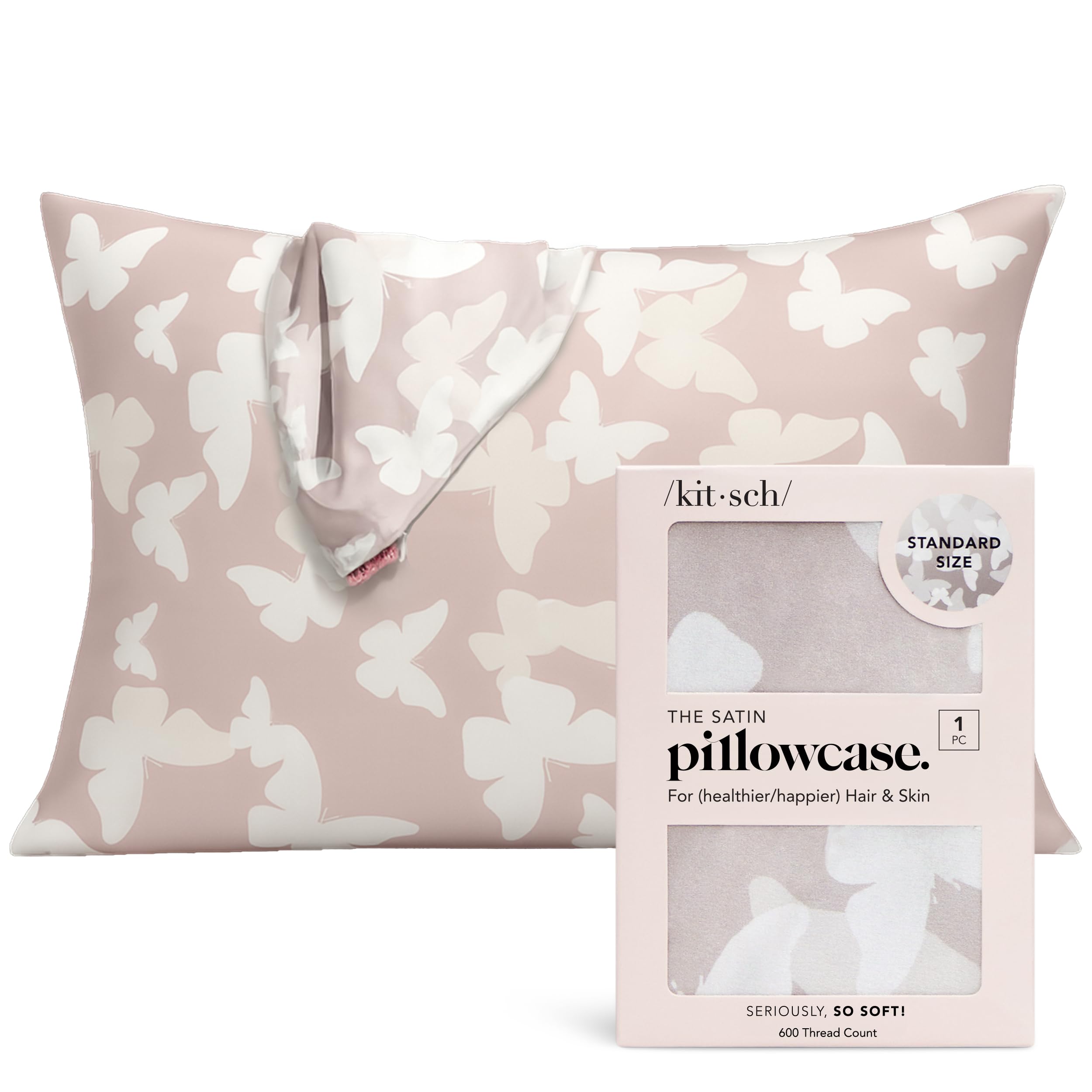 Kitsch Satin Pillowcase with Zipper for Hair & Skin - Softer Than Silk Pillow Cases, Smooth Cooling Satin Pillow Case, Wrinkle-Free, Machine Washable - Pillow Cases Standard Size (19x26), Ivory 2pcs