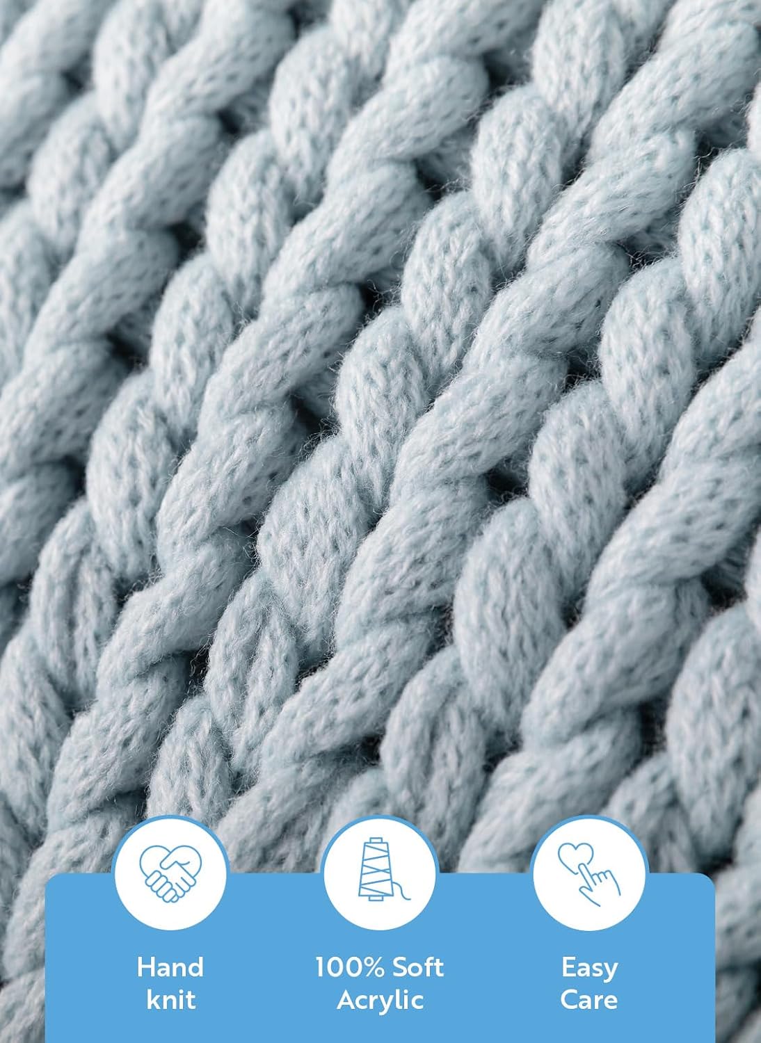 Linen Market Beddings Oversized Chunky Knit Throw Blanket-100% Ultra-Soft Acrylic Hypoallergenic - 47'' x 59'' Cozy Home Accent for Snuggling, Lounging, and Stylish Décor (Light Blue)