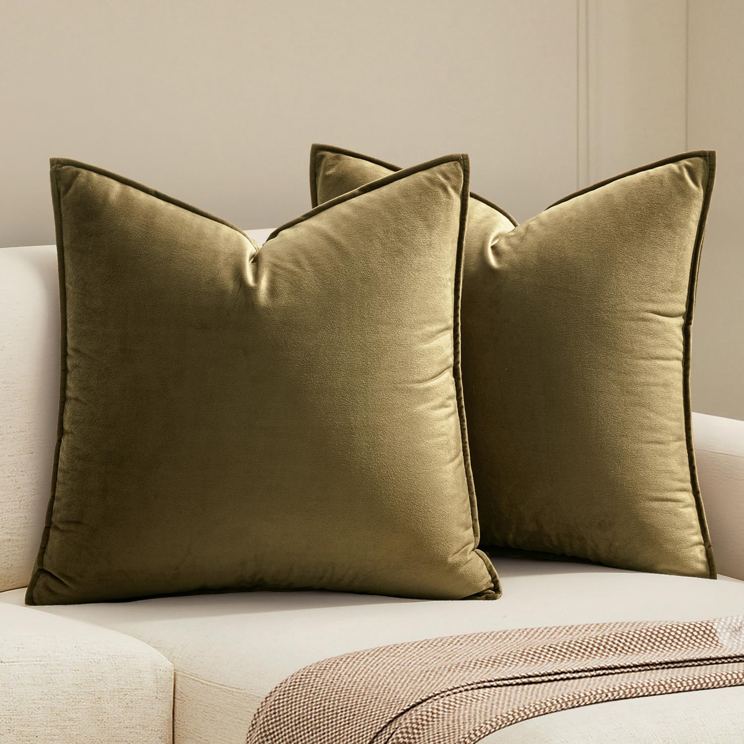 MIULEE Dark Coffee Velvet Throw Pillow Covers 22x22 Taupe Neutral Soft Decorative Solid Square Cushion Cases Pack of 2 Modern Luxury Home Decor for Couch, Sofa, Bedroom