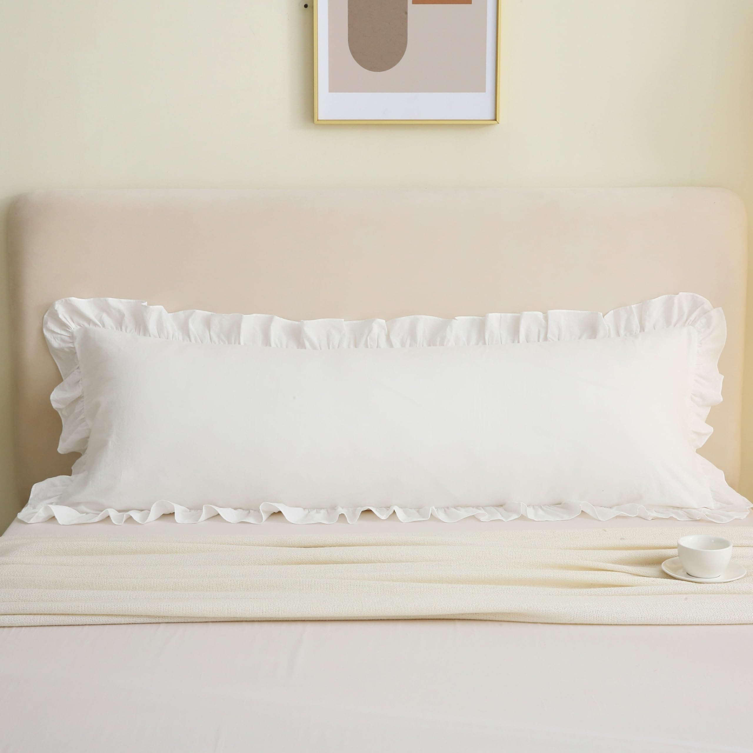 18x18 Taupe White Checkered Cotton Pillow Covers Ruffle Trim Zipper Decor Cushion Cases Set of 2