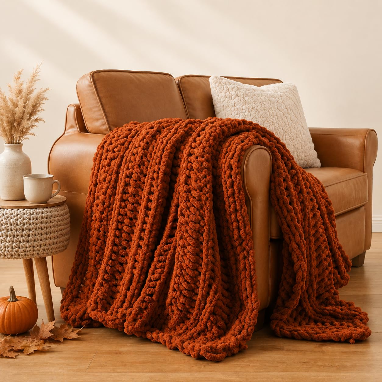 Battilo Chunky Knit Throw Blanket for Couch, Hand Made Chenille Throw Blanket, Super Soft Warm Cozy Taupe Blanket for Bed, Sofa, Living Room, 50"x60"