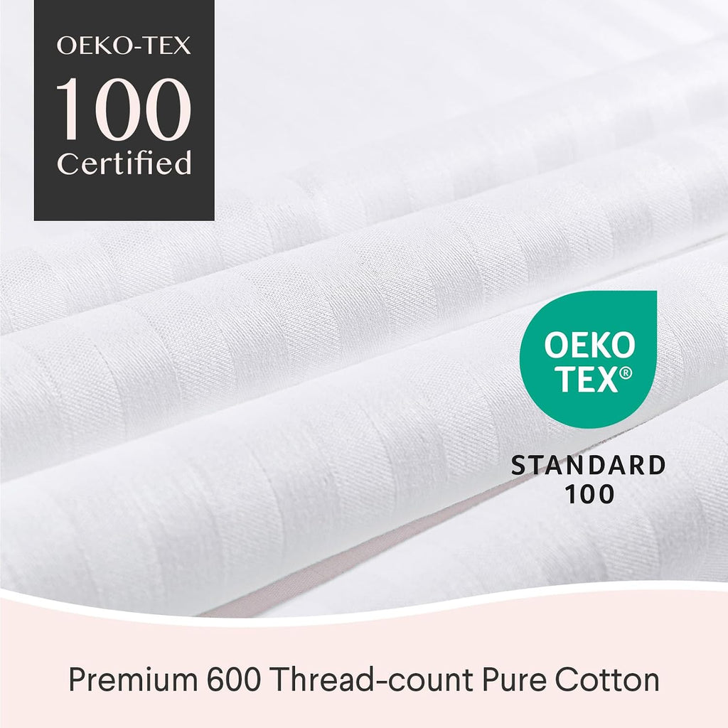 FAUNNA 600TC 100% Cotton Pillow Protectors, Queen Size (20x30), 4 Pack, Oeko-TEX Certified, Hotel Grade Pillow Cover with Silent Zipper, Zip Up Pillow Cases, White