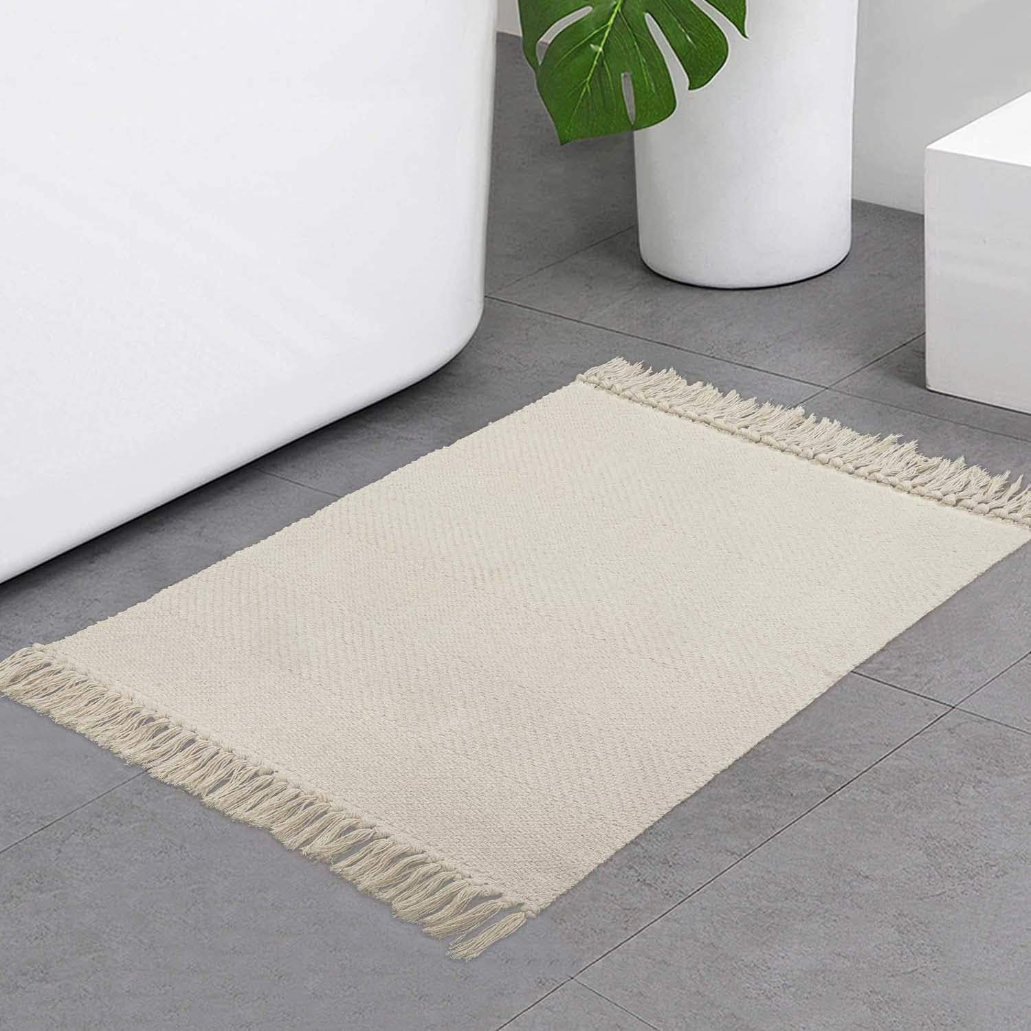 Collive Comfy Area Rug 4' x 6', Tan/Cream Woven Cotton Bedroom Rugs, Modern Indoor Accent Rug Floor Carpet with Tassel for Living Room, Nursery Room, Dining Room, Bedside, Office, Patio Decor