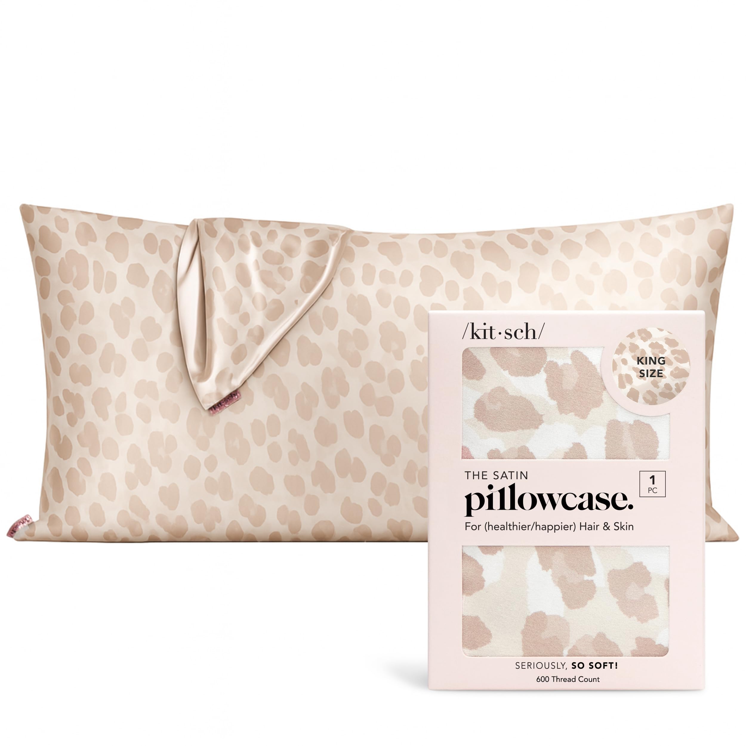 Kitsch Satin Pillowcase with Zipper for Hair & Skin - Softer Than Silk Pillow Cases, Smooth Cooling Satin Pillow Case, Wrinkle-Free, Machine Washable - Pillow Cases Standard Size (19x26), Ivory 2pcs