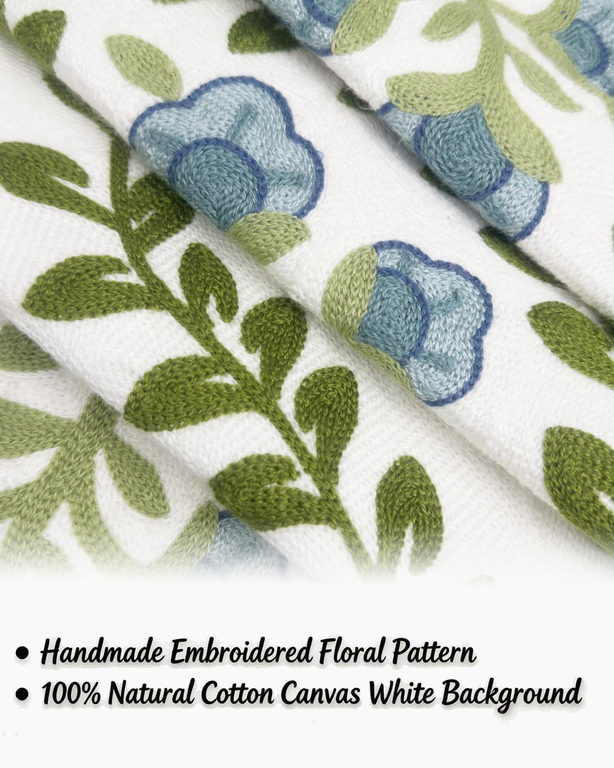 18 Inch Blue Floral Embroidered Cotton Pillow Covers Farmhouse Decor Set of 2