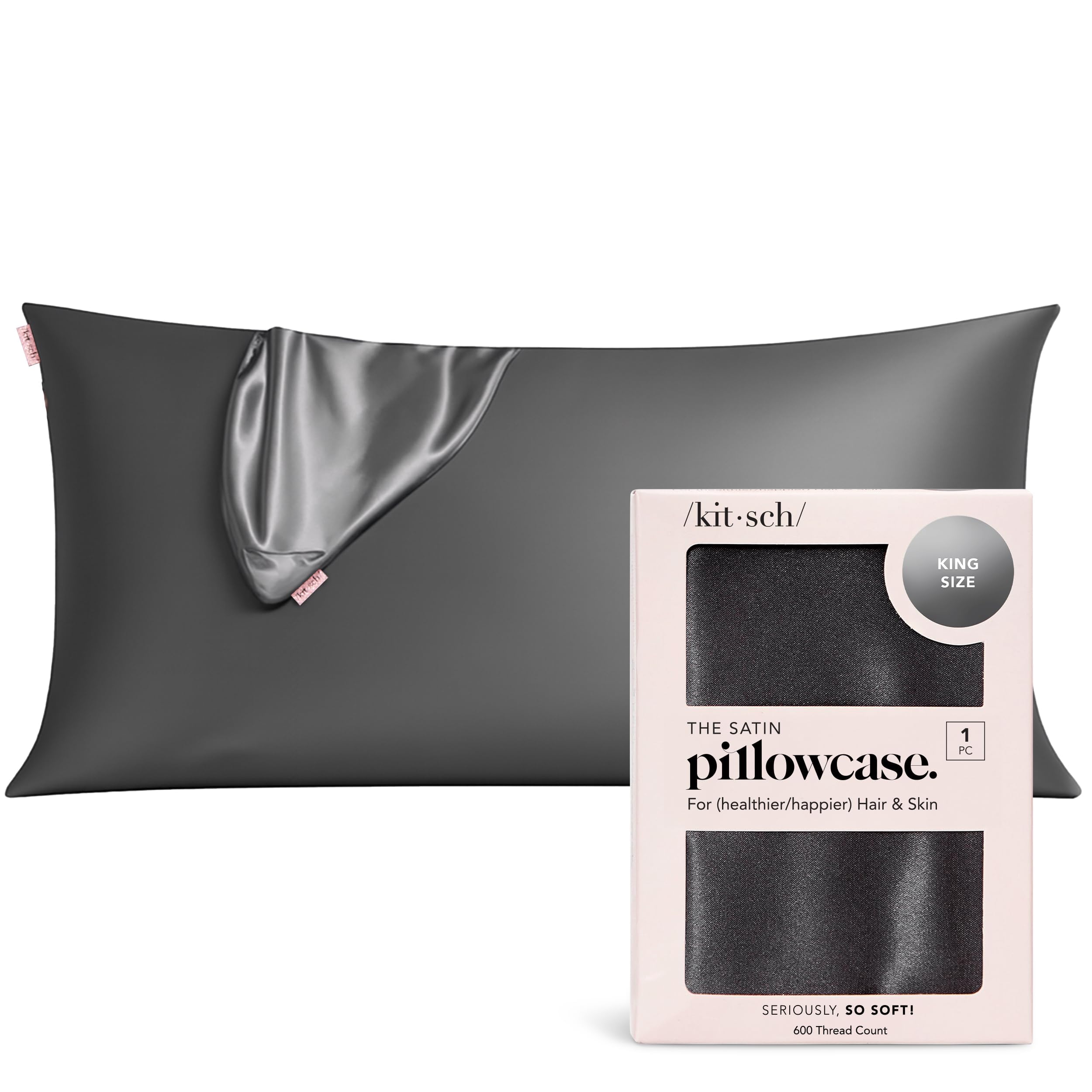Kitsch Satin Pillowcase with Zipper for Hair & Skin - Softer Than Silk Pillow Cases, Smooth Cooling Satin Pillow Case, Wrinkle-Free, Machine Washable - Pillow Cases Standard Size (19x26), Ivory 2pcs