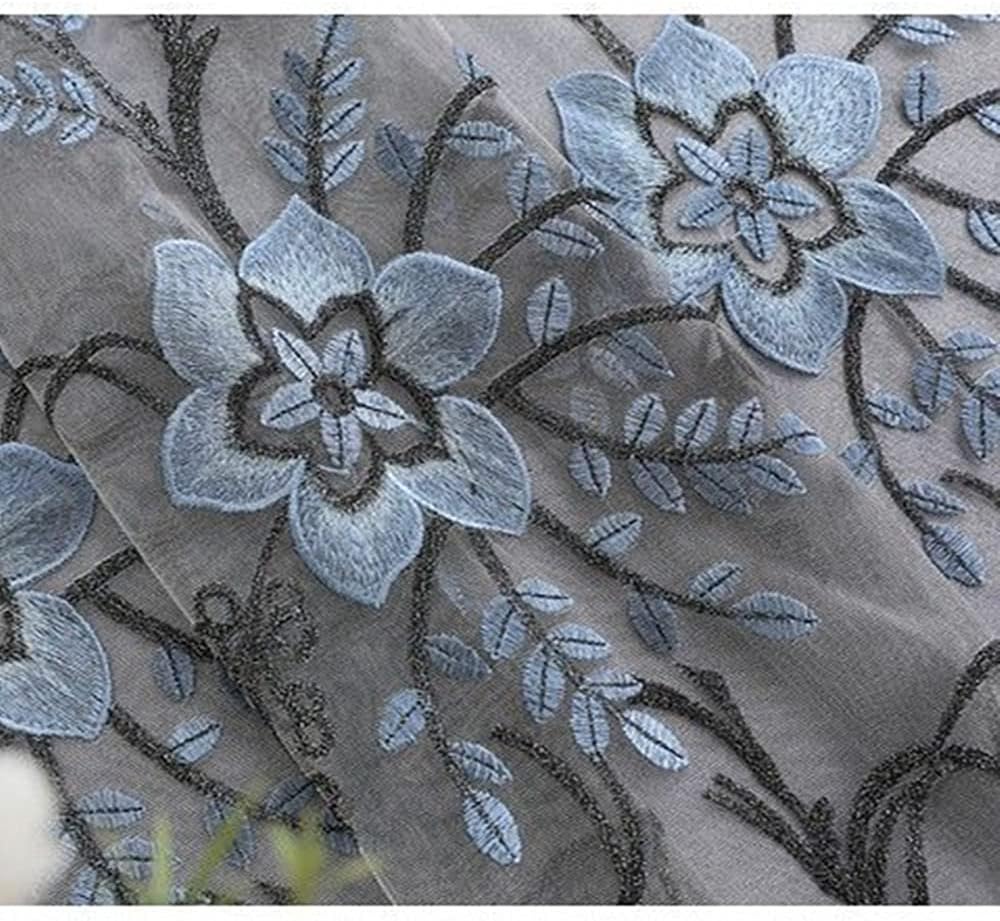 Amidoudou 1 Pair European Double Layer Curtains for Living Room Bedroom Luxury Flower Embroidered Curtains with Valance (Grey,54x96 Inch)