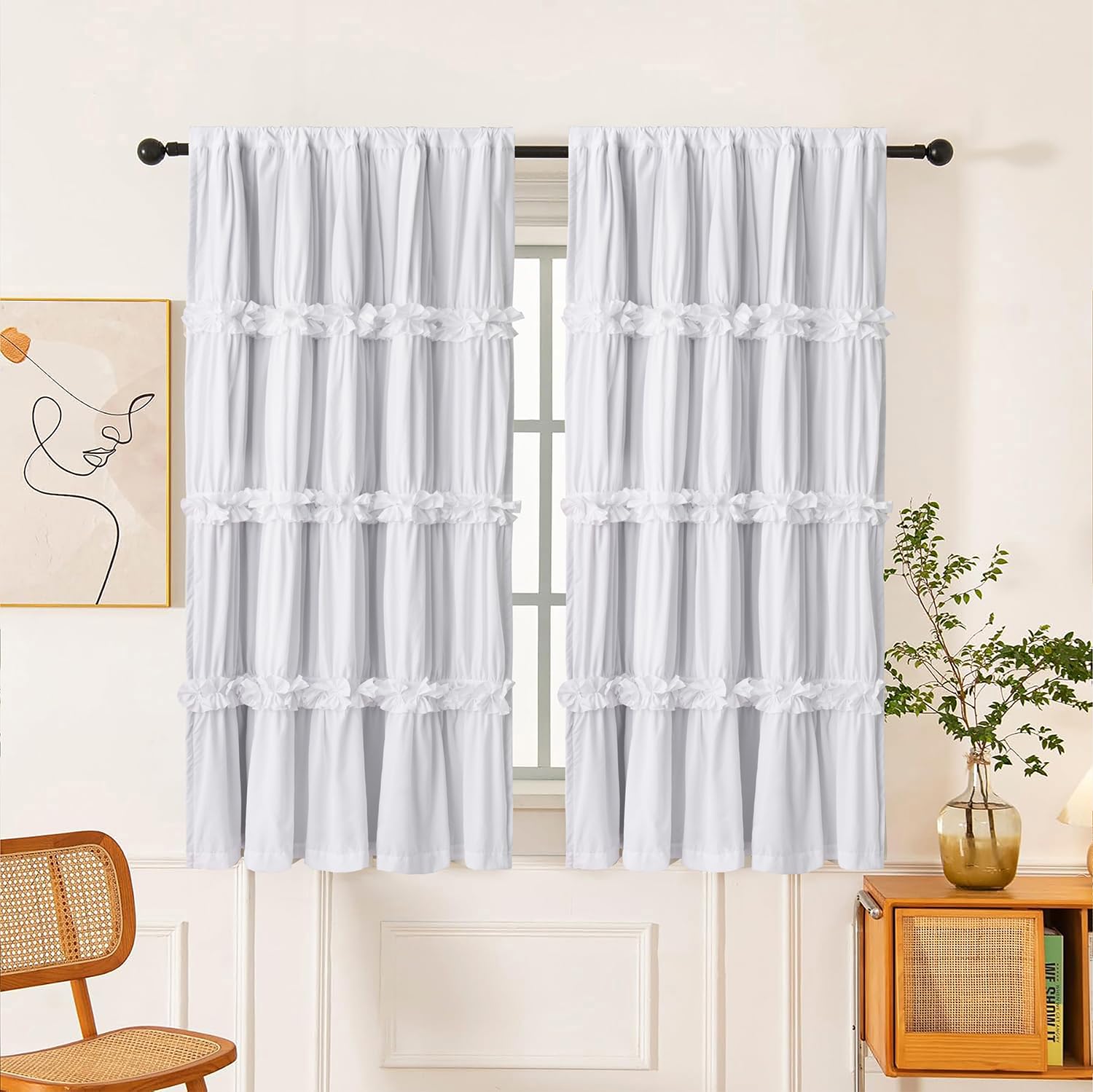 Homechoice Decor Thermal Insulated Blackout Window Curtains, 54" W x 84" L (Pair), Boho Ruched Window Treatments with 3 Rows of Butterfly Flowers, Rustic Rod Pocket Drapes for Room, Camel (LQ-30)