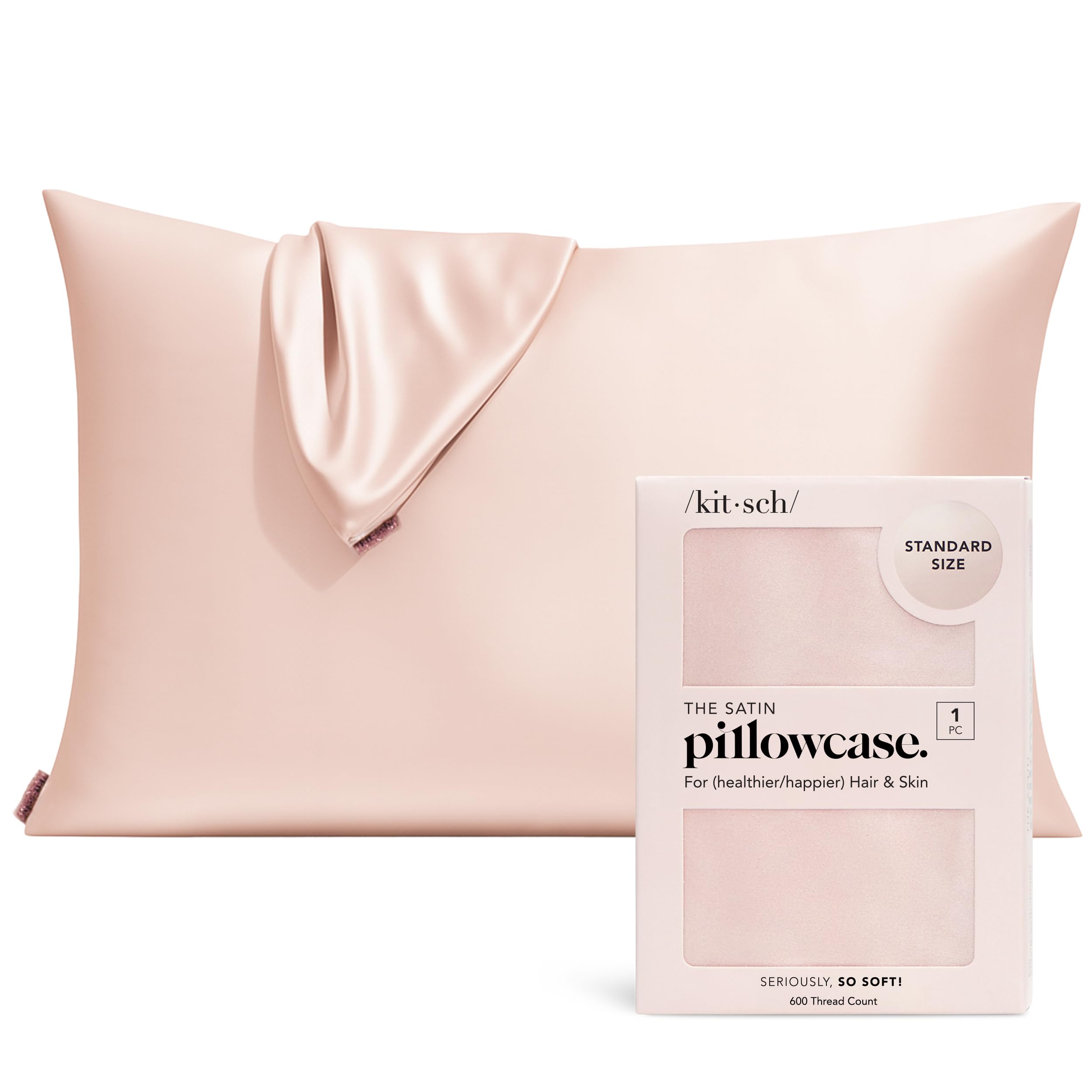 Kitsch Satin Pillowcase with Zipper for Hair & Skin - Softer Than Silk Pillow Cases, Smooth Cooling Satin Pillow Case, Wrinkle-Free, Machine Washable - Pillow Cases Standard Size (19x26), Ivory 2pcs