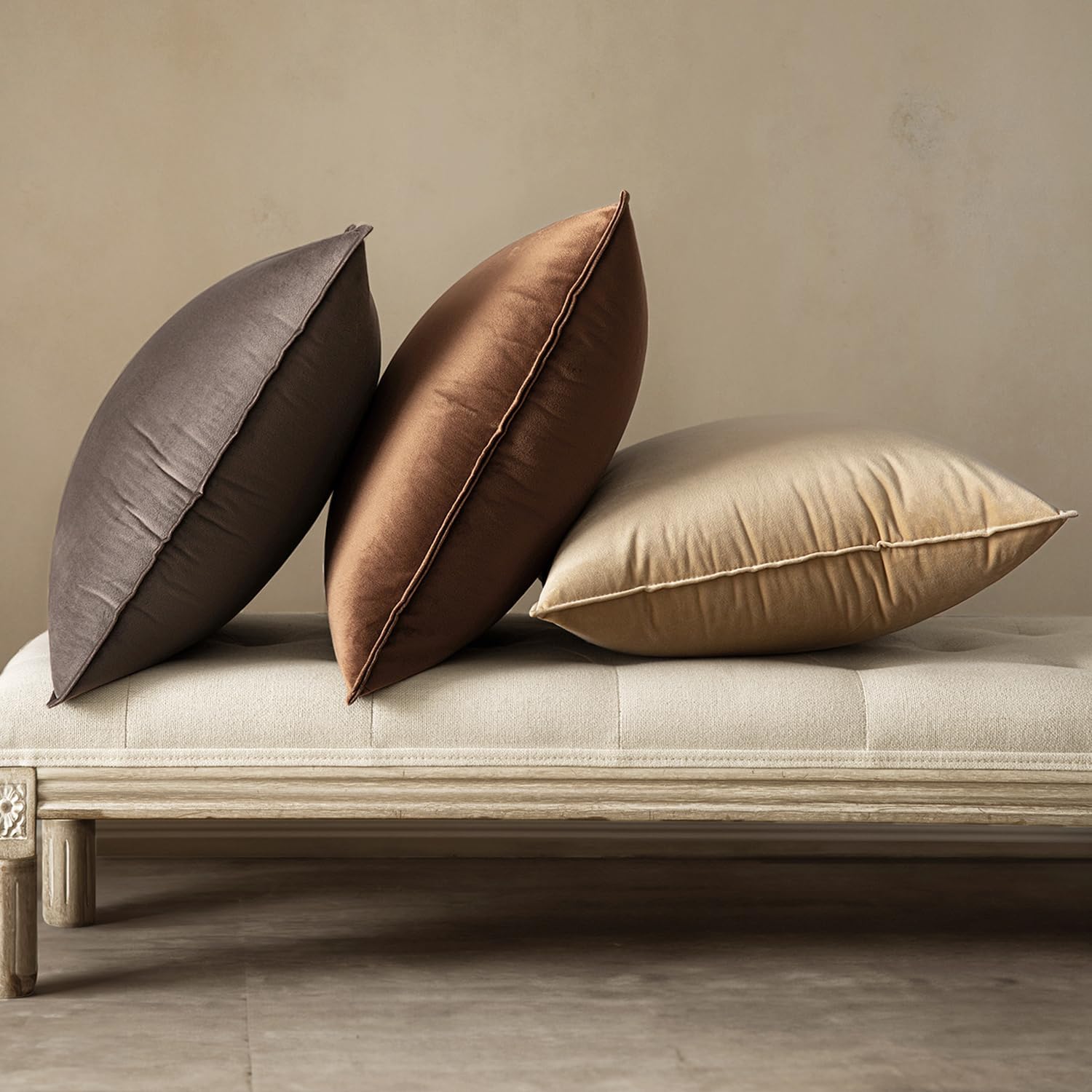 MIULEE Dark Coffee Velvet Throw Pillow Covers 22x22 Taupe Neutral Soft Decorative Solid Square Cushion Cases Pack of 2 Modern Luxury Home Decor for Couch, Sofa, Bedroom