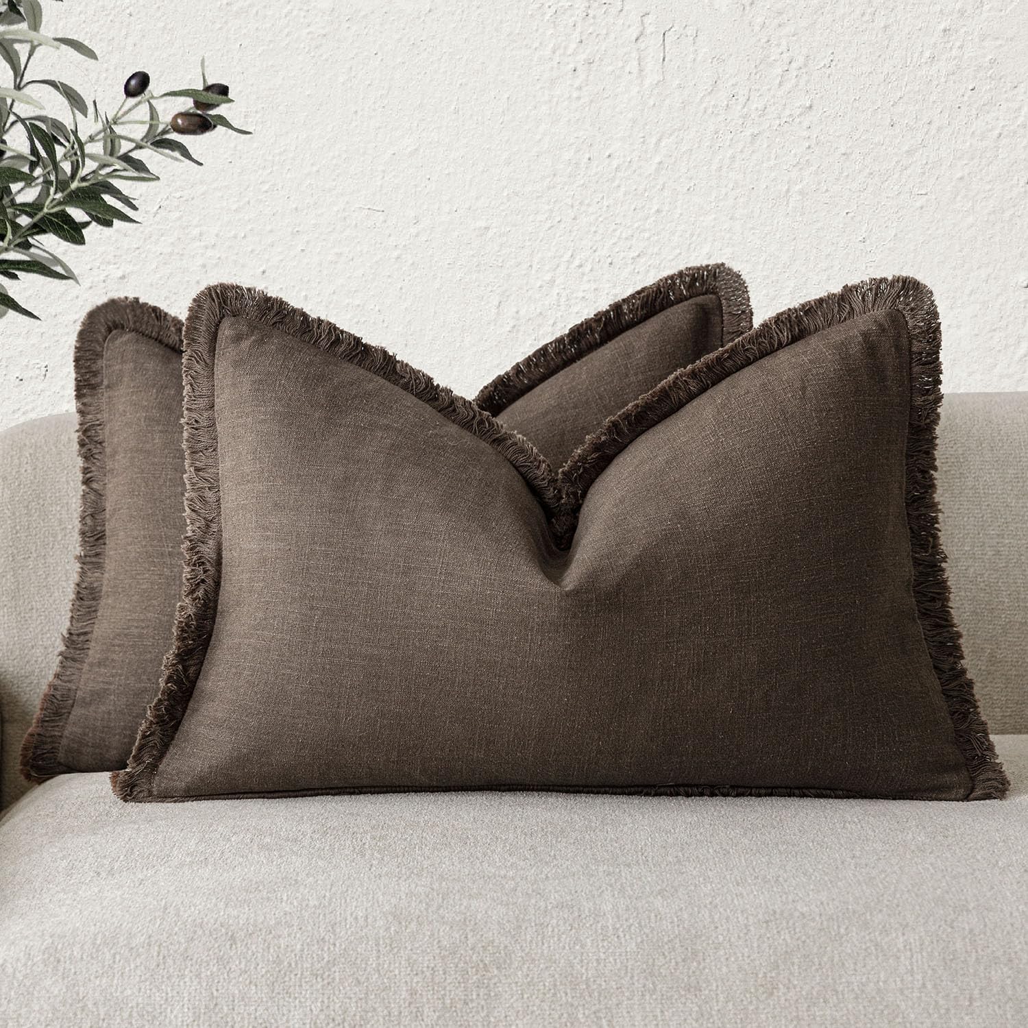 Foindtower Set of 2 Decorative Linen Fringe Throw Pillow Covers Boho Farmhouse Cushion Cover with Tassels Soft Accent Pillowcase for Couch Chair Sofa Bed Living Room Home Decor,20×20 Inch,Sky Blue