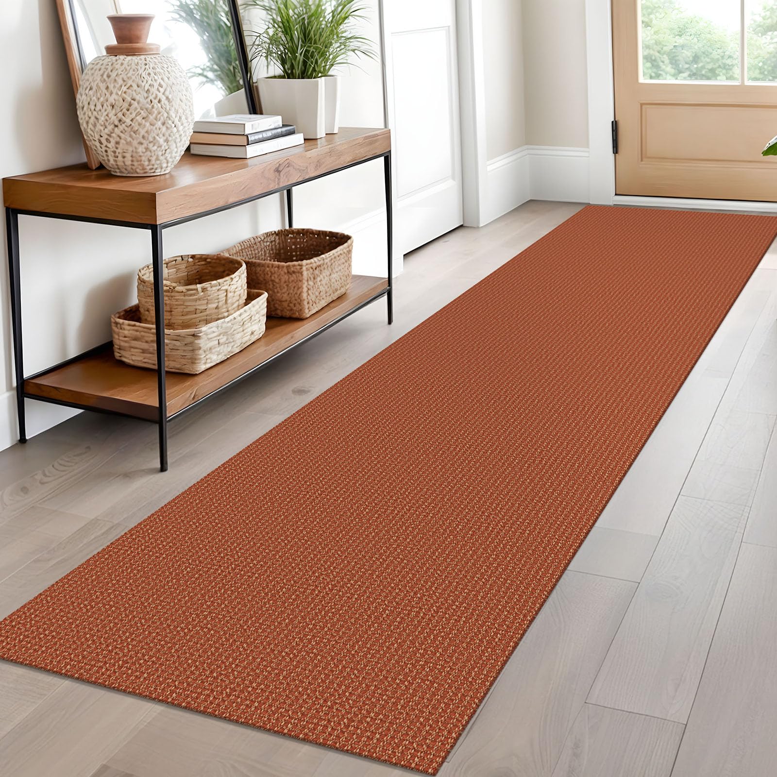 EARTHALL Woven Area Rug 4x6 Ft Washable Rugs for Entryway Non Slip Braided Throw Rugs Bedroom Carpet Cotton Entry Rug Cotton Floor Carpets for Bedroom Dining Room Living Room, Orange/Tan/Brown