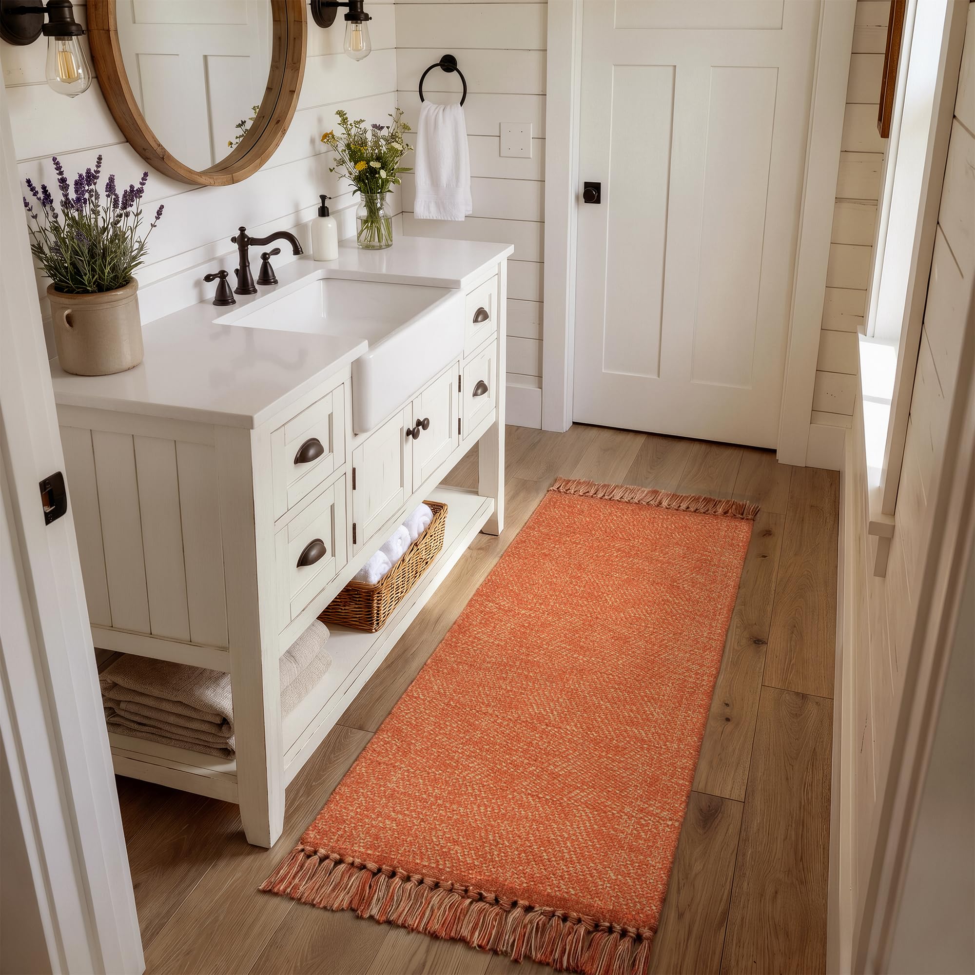 Collive Comfy Area Rug 4' x 6', Tan/Cream Woven Cotton Bedroom Rugs, Modern Indoor Accent Rug Floor Carpet with Tassel for Living Room, Nursery Room, Dining Room, Bedside, Office, Patio Decor