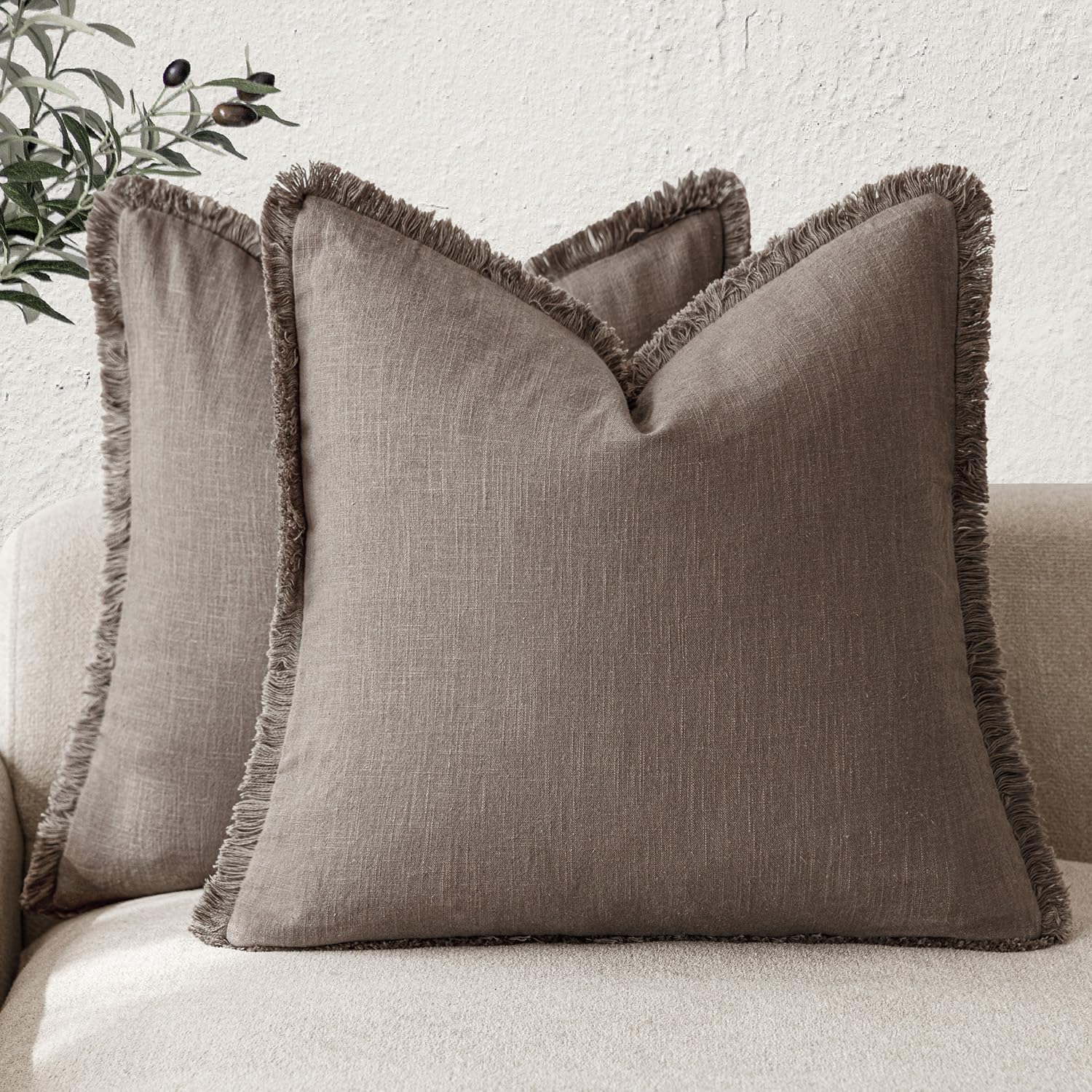 Foindtower Set of 2 Decorative Linen Fringe Throw Pillow Covers Boho Farmhouse Cushion Cover with Tassels Soft Accent Pillowcase for Couch Chair Sofa Bed Living Room Home Decor,20×20 Inch,Sky Blue