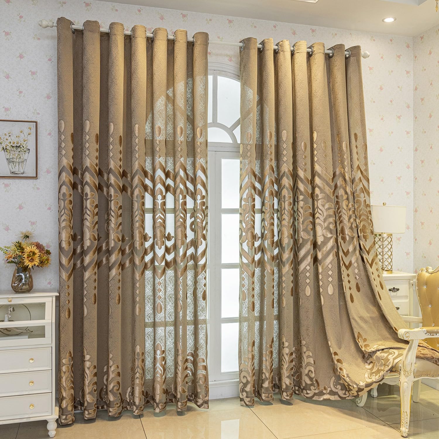 VOGOL Embroidered Curtains 84 inches Long Grommet Window Treatment Voile Panel Drape for Living Room Kitchen, Two Panels, W54 x L84 inch