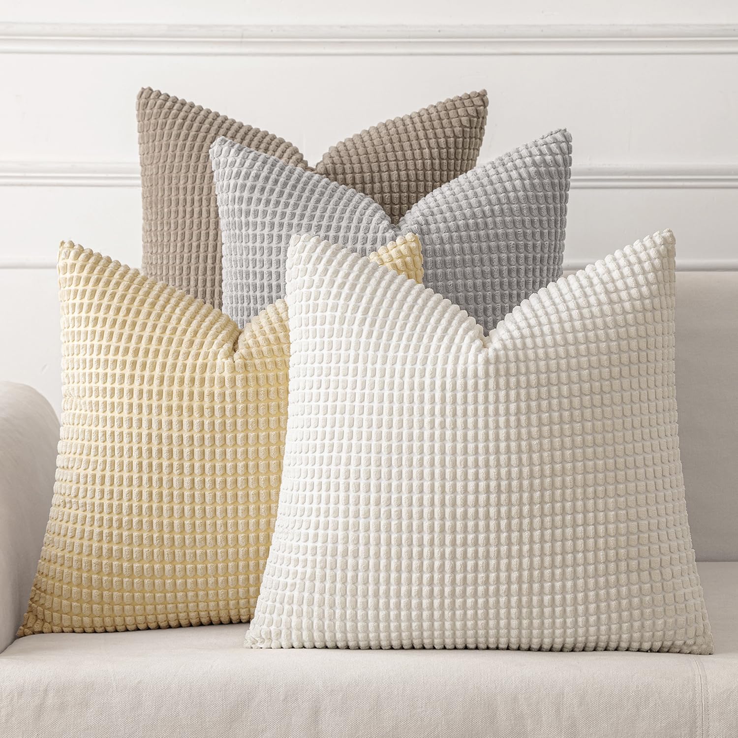 MIULEE Timeless Neutral Pillow Covers 18x18 Inch Set of 4 Mid Century Modern Grey Throw Pillows Rustic Corduroy Couch Pillowcases Nordic Home Decor for Sofa Living Room Bed