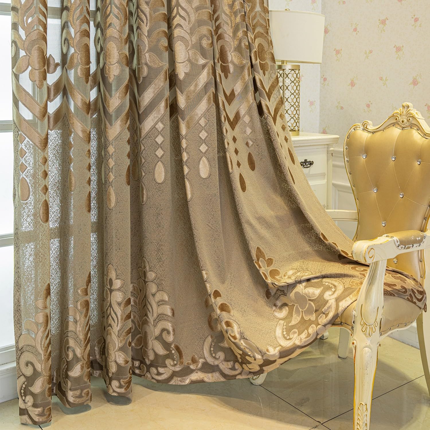 VOGOL Embroidered Curtains 84 inches Long Grommet Window Treatment Voile Panel Drape for Living Room Kitchen, Two Panels, W54 x L84 inch