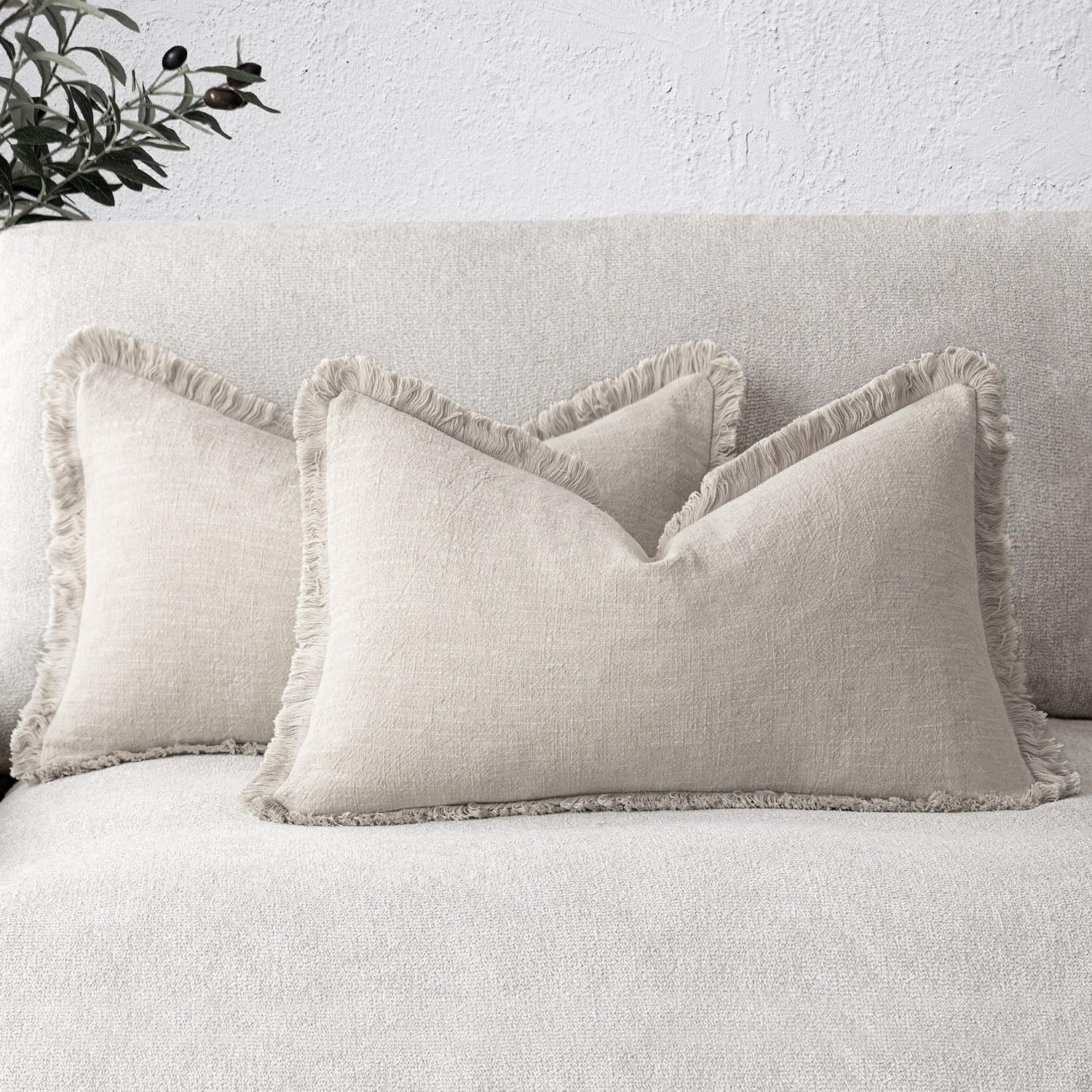 Foindtower Set of 2 Decorative Linen Fringe Throw Pillow Covers Boho Farmhouse Cushion Cover with Tassels Soft Accent Pillowcase for Couch Chair Sofa Bed Living Room Home Decor,20×20 Inch,Sky Blue