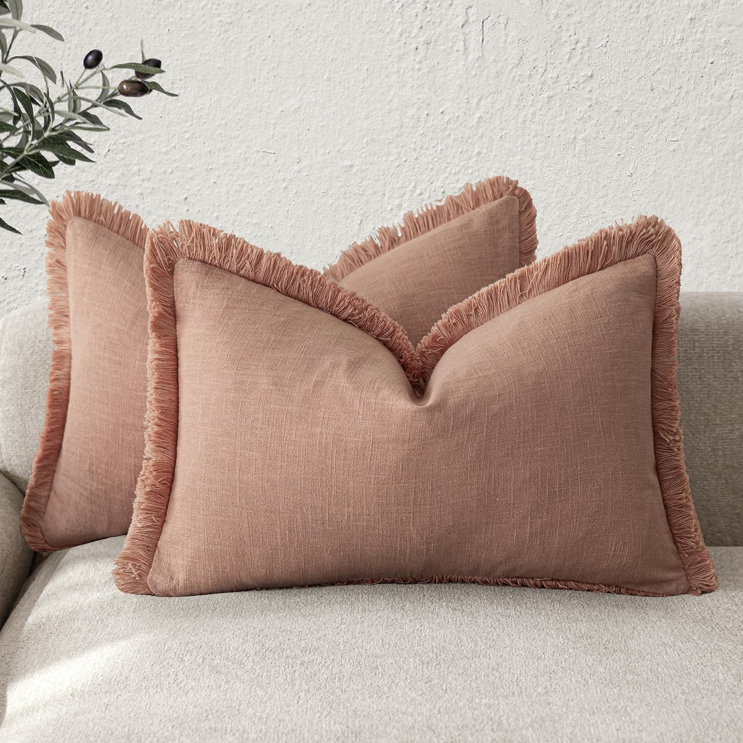 Foindtower Set of 2 Decorative Linen Fringe Throw Pillow Covers Boho Farmhouse Cushion Cover with Tassels Soft Accent Pillowcase for Couch Chair Sofa Bed Living Room Home Decor,20×20 Inch,Sky Blue