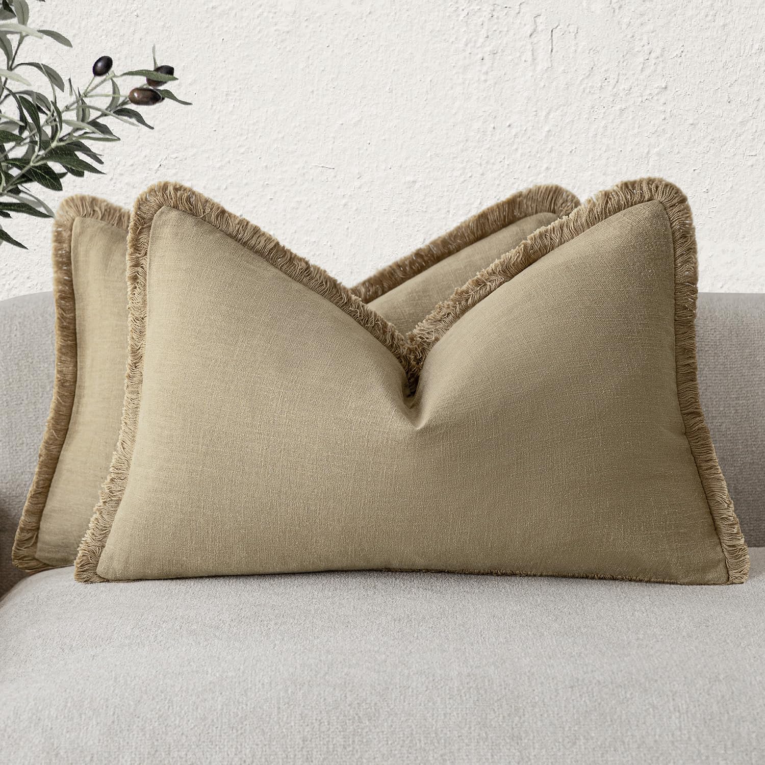 Foindtower Set of 2 Decorative Linen Fringe Throw Pillow Covers Boho Farmhouse Cushion Cover with Tassels Soft Accent Pillowcase for Couch Chair Sofa Bed Living Room Home Decor,20×20 Inch,Sky Blue