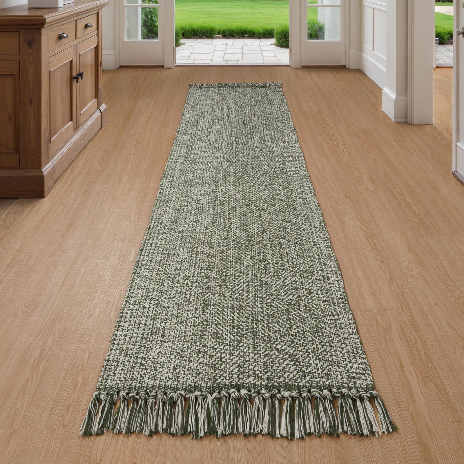 Collive Comfy Area Rug 4' x 6', Tan/Cream Woven Cotton Bedroom Rugs, Modern Indoor Accent Rug Floor Carpet with Tassel for Living Room, Nursery Room, Dining Room, Bedside, Office, Patio Decor