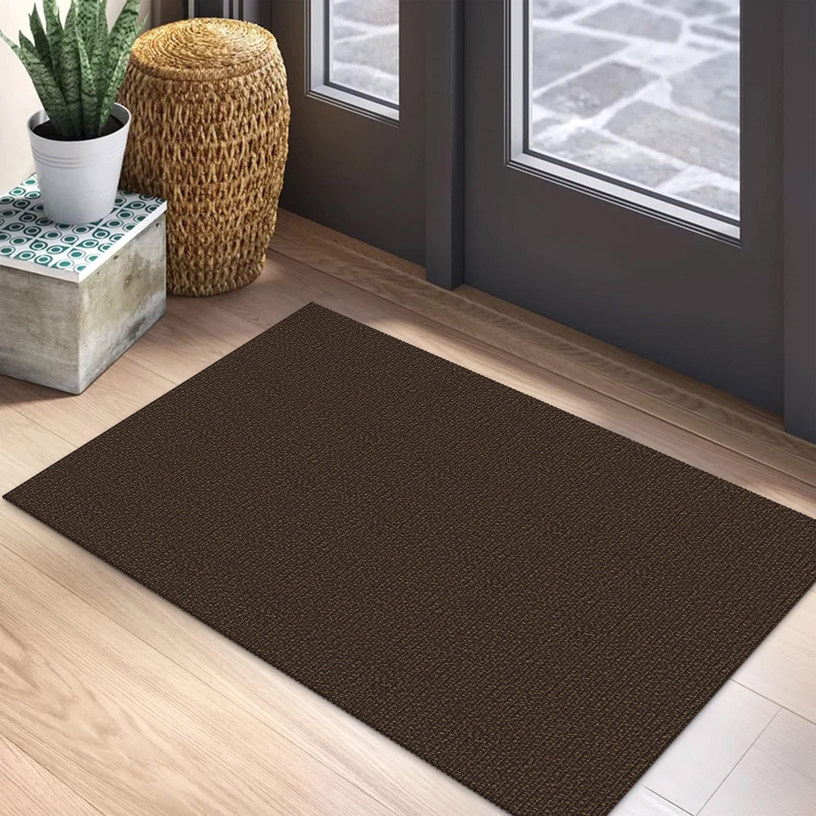EARTHALL Washable Area Rug 4x6 Ft Non Slip Rugs for Entryway Braided Rubber Backed Bedroom Carpet Cotton Entry Rug Woven Floor Carpets for Bedroom Dining Room Living Room, Send/Beige