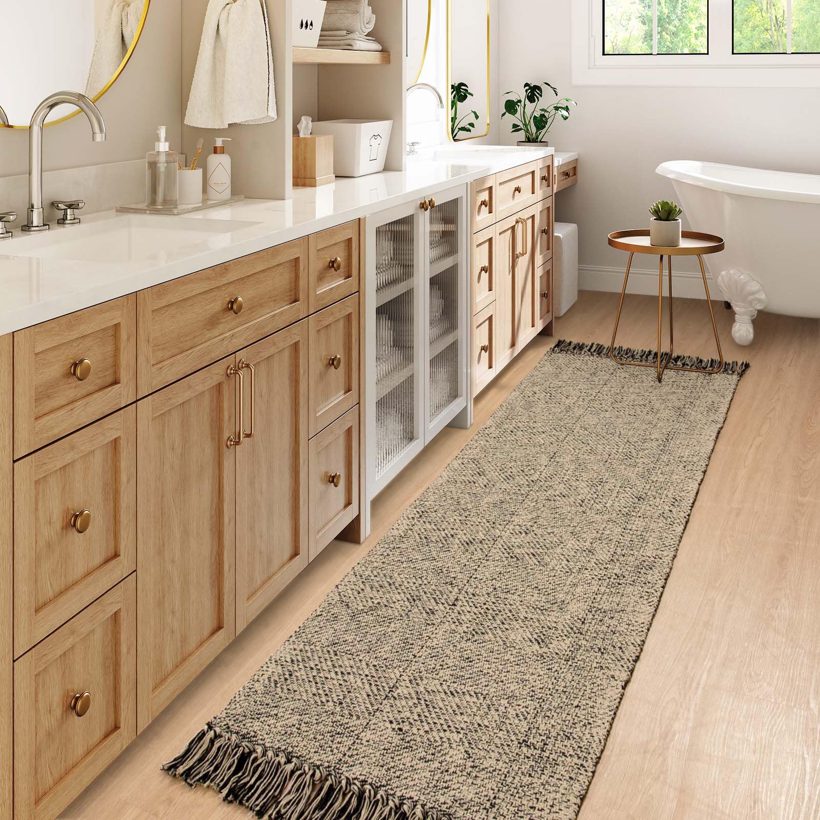 Collive Comfy Area Rug 4' x 6', Tan/Cream Woven Cotton Bedroom Rugs, Modern Indoor Accent Rug Floor Carpet with Tassel for Living Room, Nursery Room, Dining Room, Bedside, Office, Patio Decor