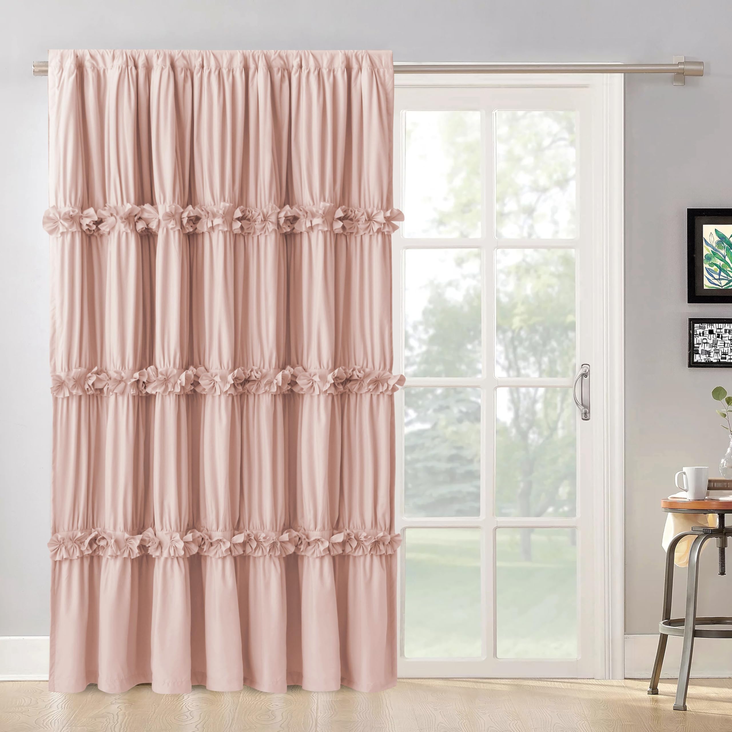 Homechoice Decor Thermal Insulated Blackout Window Curtains, 54" W x 84" L (Pair), Boho Ruched Window Treatments with 3 Rows of Butterfly Flowers, Rustic Rod Pocket Drapes for Room, Camel (LQ-30)