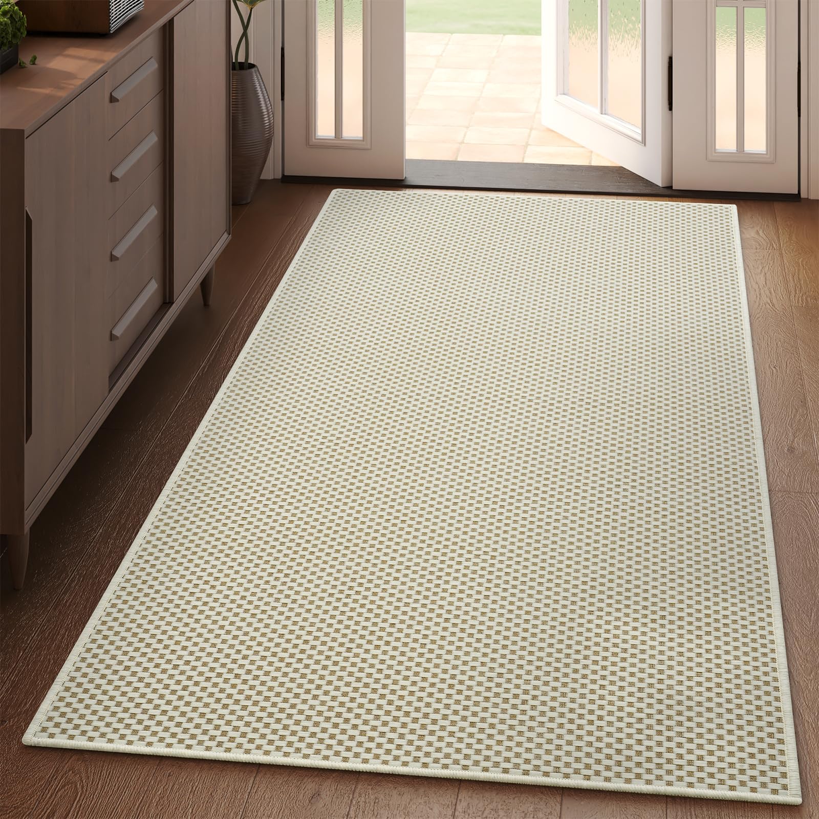 YDKGL Boho Washable Area Rugs 5x7 ft, Non Slip Area Rug for Living Room, Braided Office Rugs Bedroom Rug Woven Washable Indoor Floor Carpets for Office Dining Bedroom Living Room, Easy to Clean, Brown