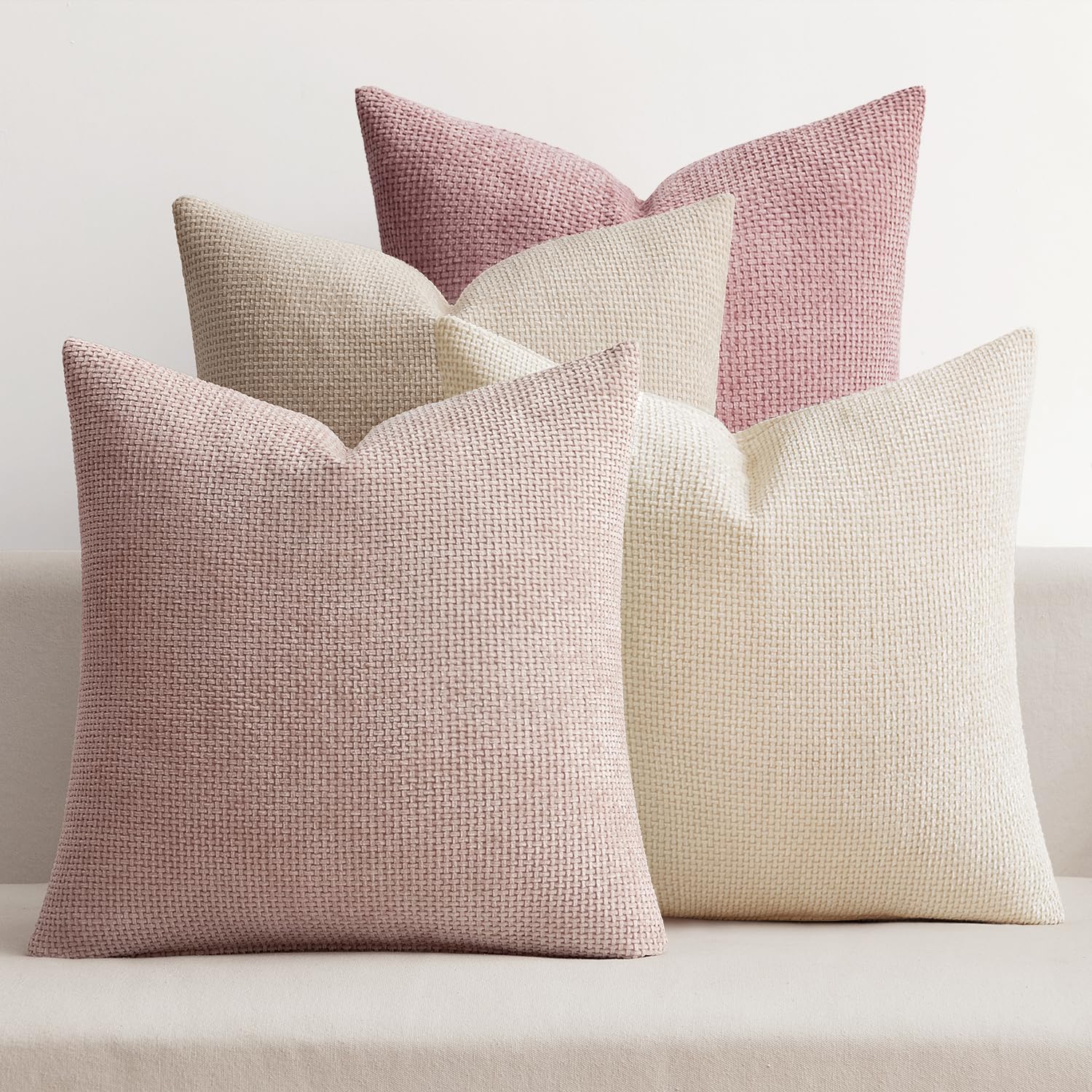 MIULEE Pack of 4 Couch Throw Pillow Covers 20x20 Inch Cream Soft Decorative Chenille Pillow Covers Farmhouse Accent Cushion Covers for Boho Spring Home Decor Sofa Bedroom Living Room