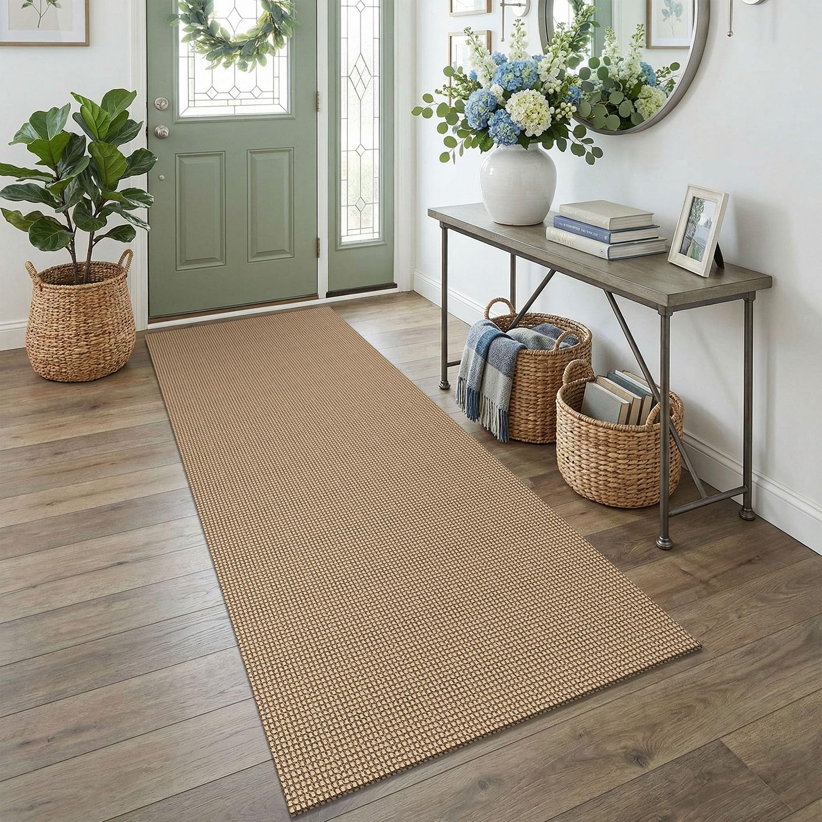 EARTHALL Woven Area Rug 4x6 Ft Washable Rugs for Entryway Non Slip Braided Throw Rugs Bedroom Carpet Cotton Entry Rug Cotton Floor Carpets for Bedroom Dining Room Living Room, Orange/Tan/Brown